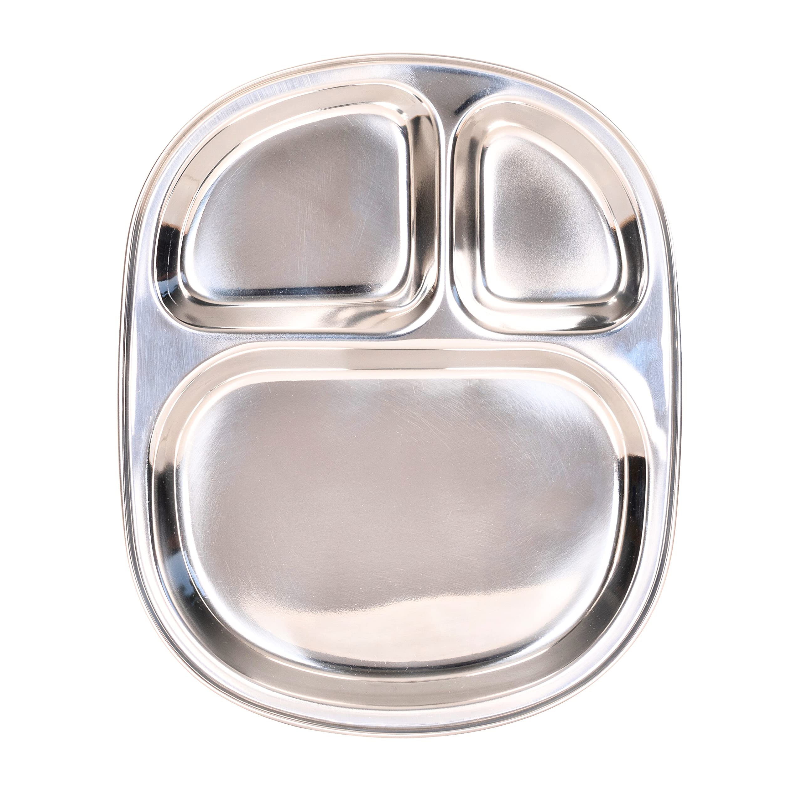 Stainless Steel Divided Plate - 3 Compartment Oval Tray for Kids & Adults | Non-Toxic Baby Dishes, Toddler Plates | Dishwasher Safe Dinnerware | Perfect for Home, School Lunch, Camping & Picnics (Medium Size)