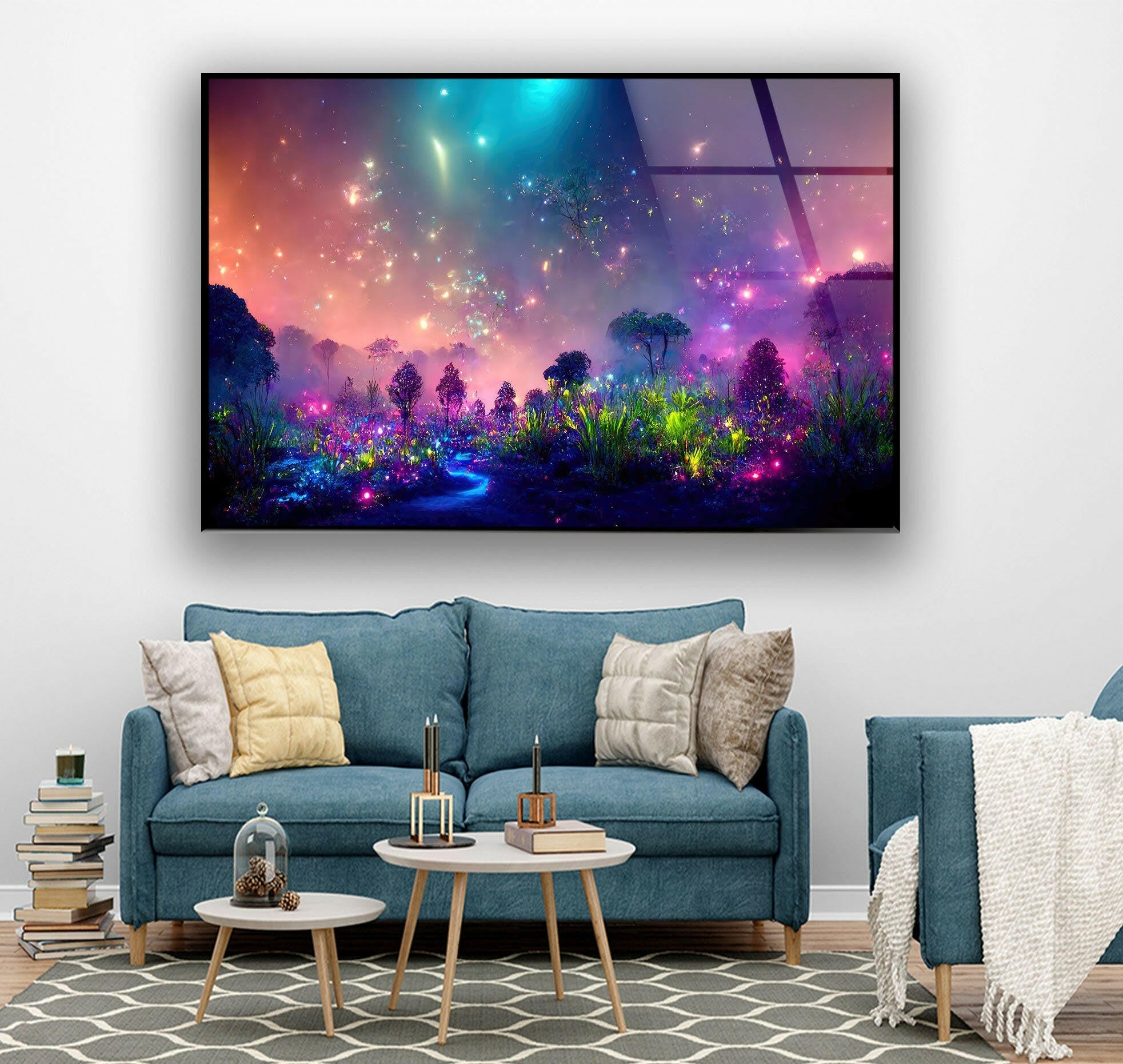 Glowing Bioluminescent Plants Wall Art - Unique LED Glass Decor for Home & Office - Perfect for Bedroom, Living Room, and Indoor Garden Decor