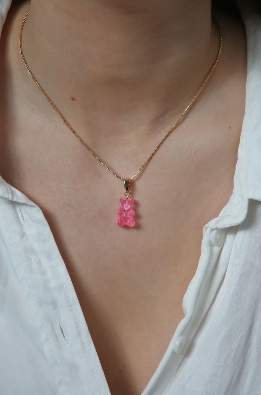 Vintage Bear Translucent Pendant Necklace with Gold Plated Connector - Perfect for Gift Giving, Fashion Jewelry & Boho Style Outfits