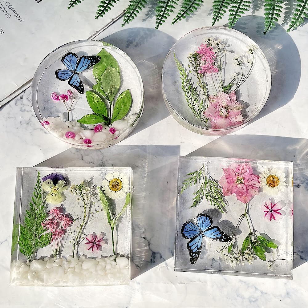 RESINWORLD 8-Piece Square & Round Coaster Silicone Molds Set for DIY Resin Casting, Flower Preservation, Home Decor - Perfect for Coffee Tables, Gifts & Craft Projects