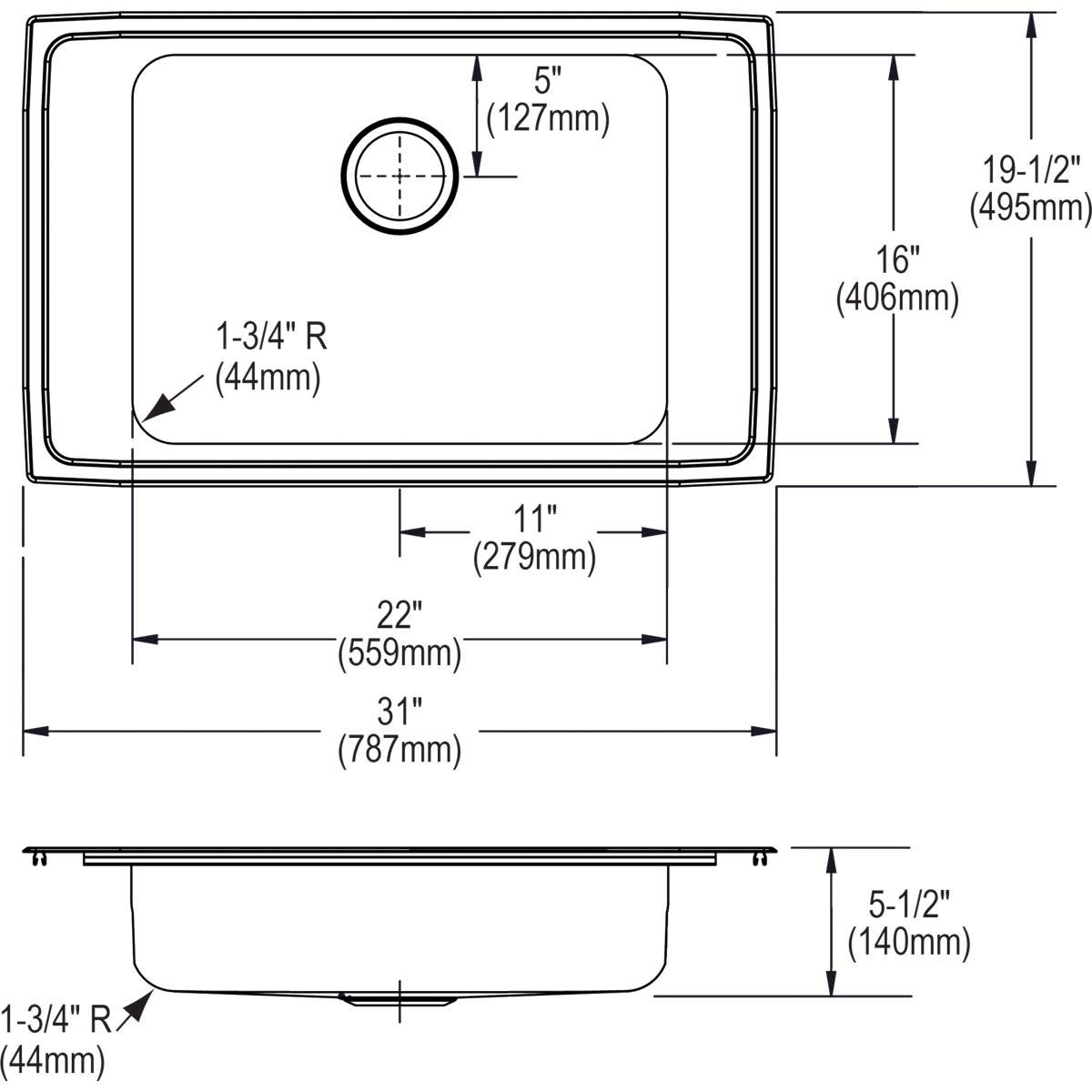 Elkay DRKAD3119554 Stainless Steel Single Bowl Drop-in Classroom Sink - ADA Compliant, Durable & Easy to Clean for Schools, Restrooms & Public Spaces