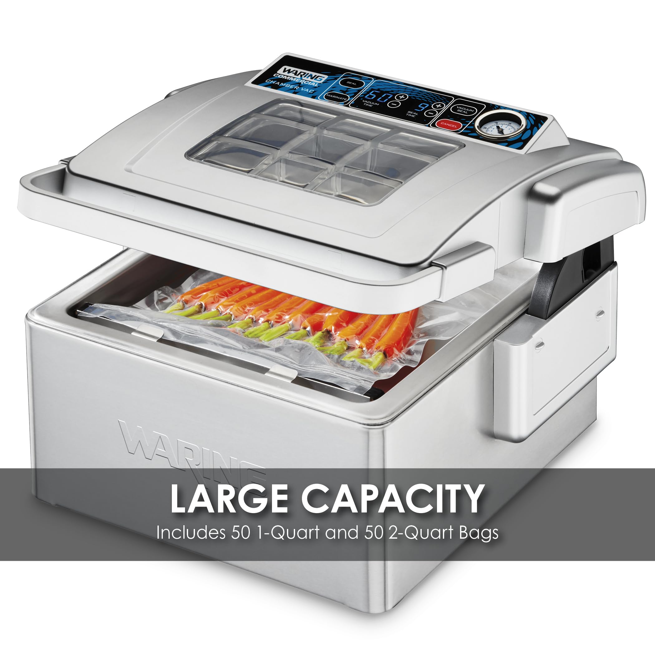 Waring Commercial WCV300 Vacuum Sealer - 2 Gallon Capacity, Silver | Food Preservation for Home & Restaurant Use | Perfect for Sous Vide, Meal Prep & Long-Term Storage