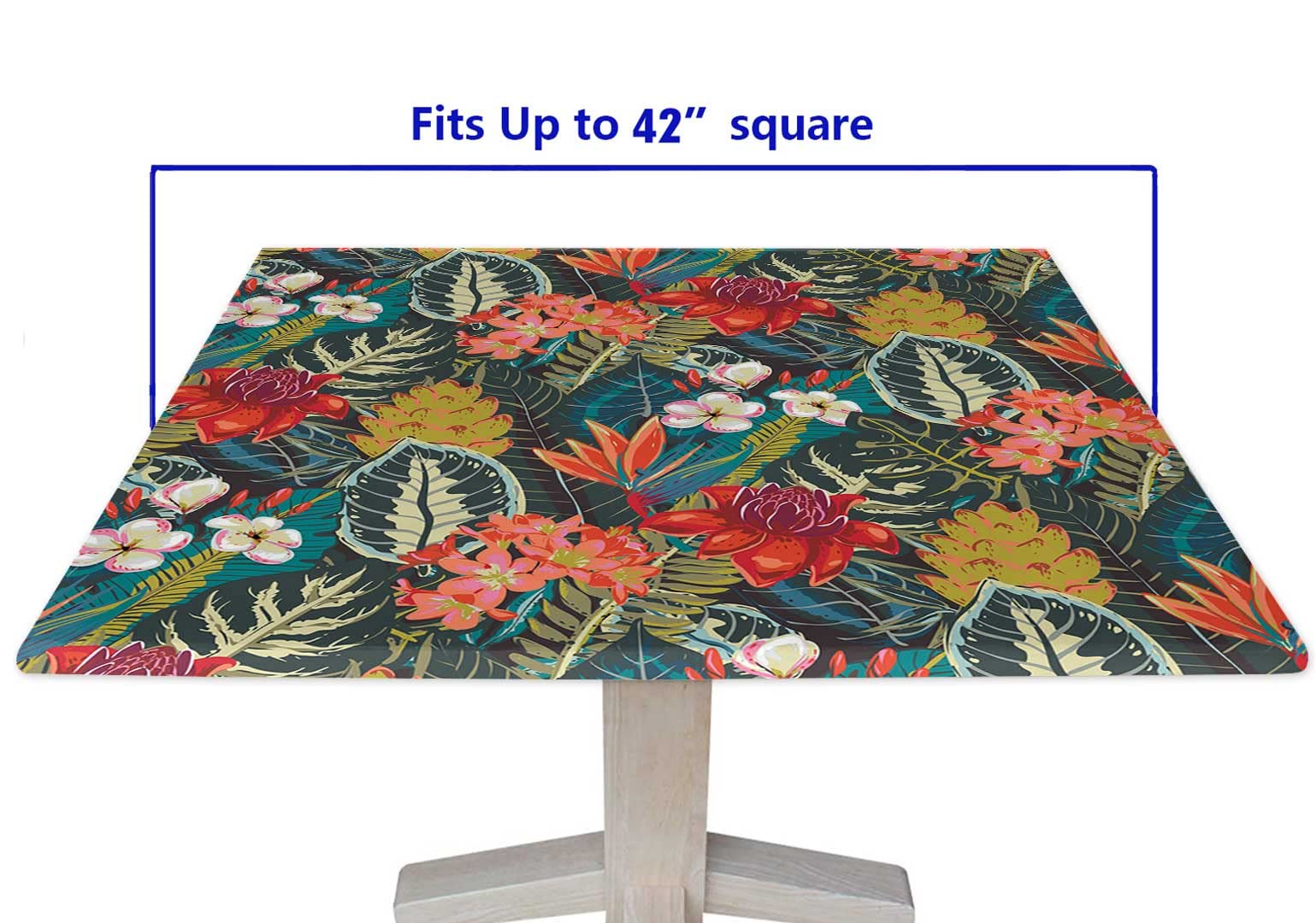 Tropical Hawaii Square Tablecloth 42x42 Inch - Elastic Edge Palm Leaves Design, Wrinkle & Dust Proof Waterproof Polyester Table Cover for Indoor Outdoor Party, Dining, Picnic, BBQ, and Home Decor