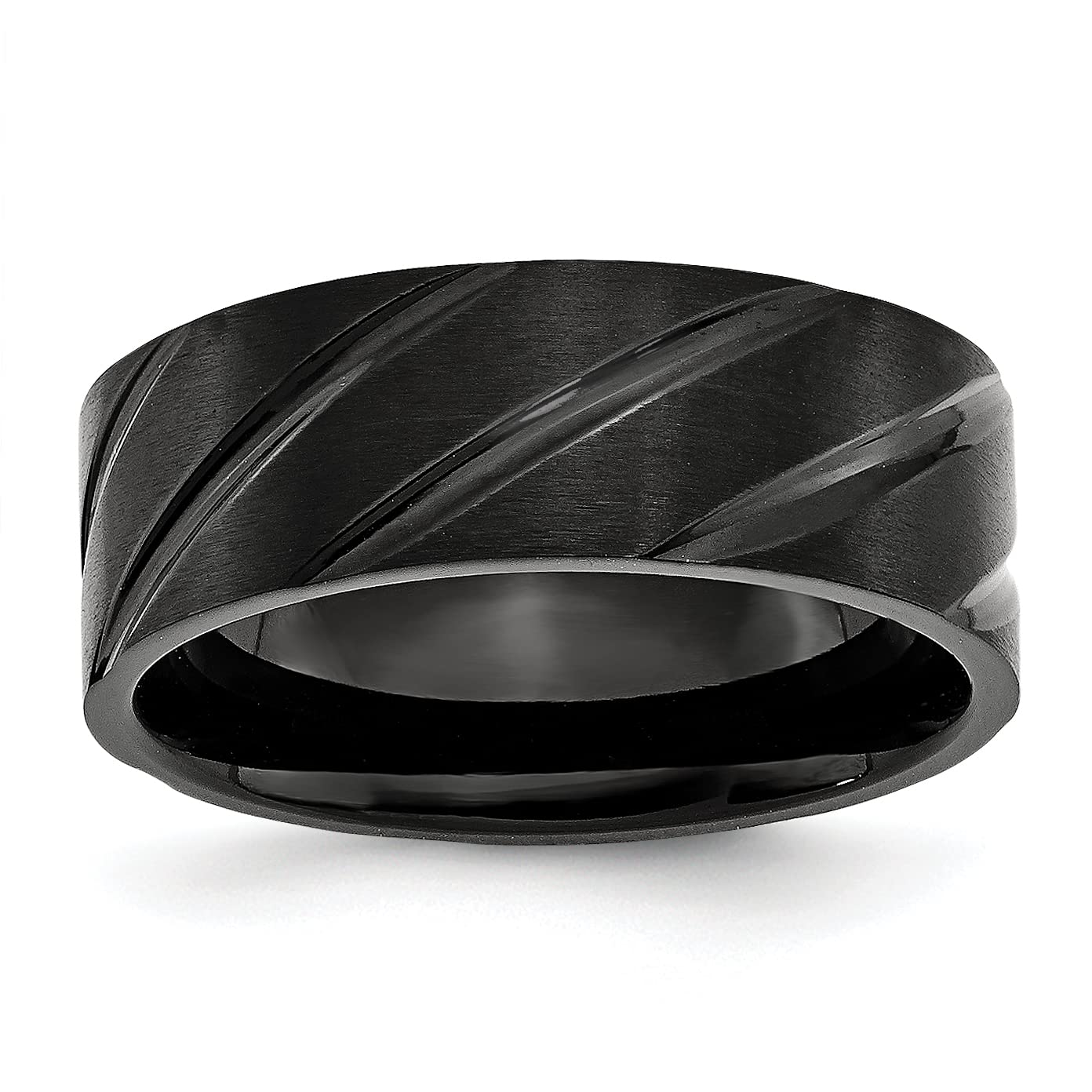IceCarats Titanium Black 8mm Wedding Band Ring for Men - Durable & Comfortable Titanium Wedding Ring for Grooms, Engagements & Anniversaries - Perfect for Everyday Wear & Special Occasions