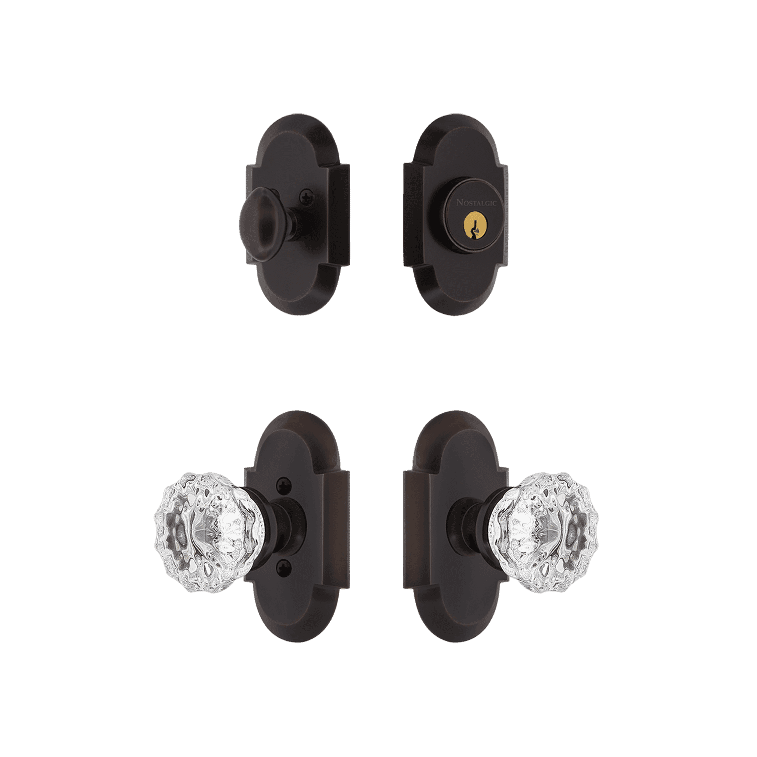 Timeless Bronze Cottage Entry Door Set with Crystal Knob - Elegant Vintage Style Hardware for Home, Bedroom, Bathroom & Office Doors