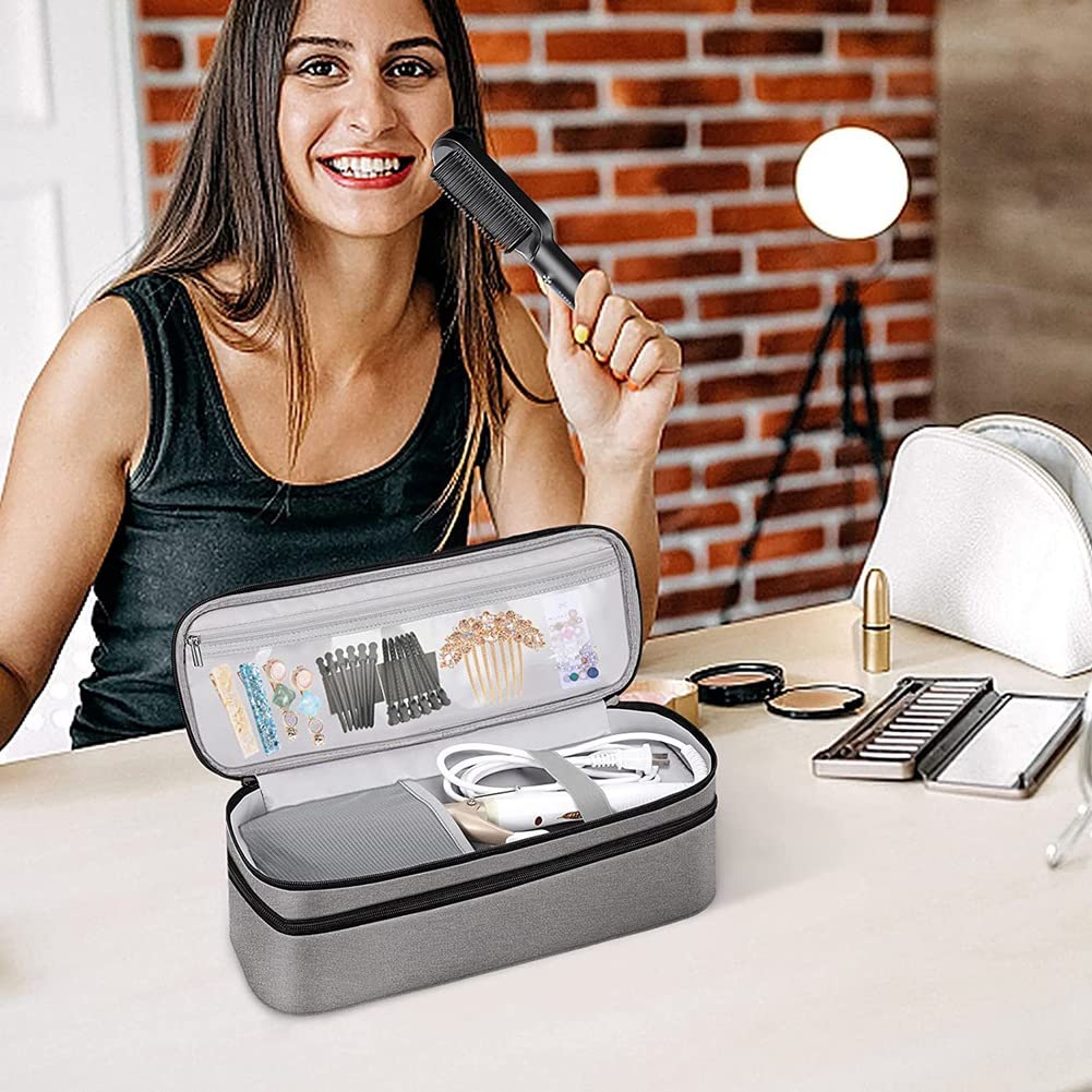 Double Layer Travel Hair Dryer & Curling Wand Organizer Bag - Compact Storage for Blow Dryer, Flat Iron & Styling Tools - Perfect for Travel, Gym & Salon Use