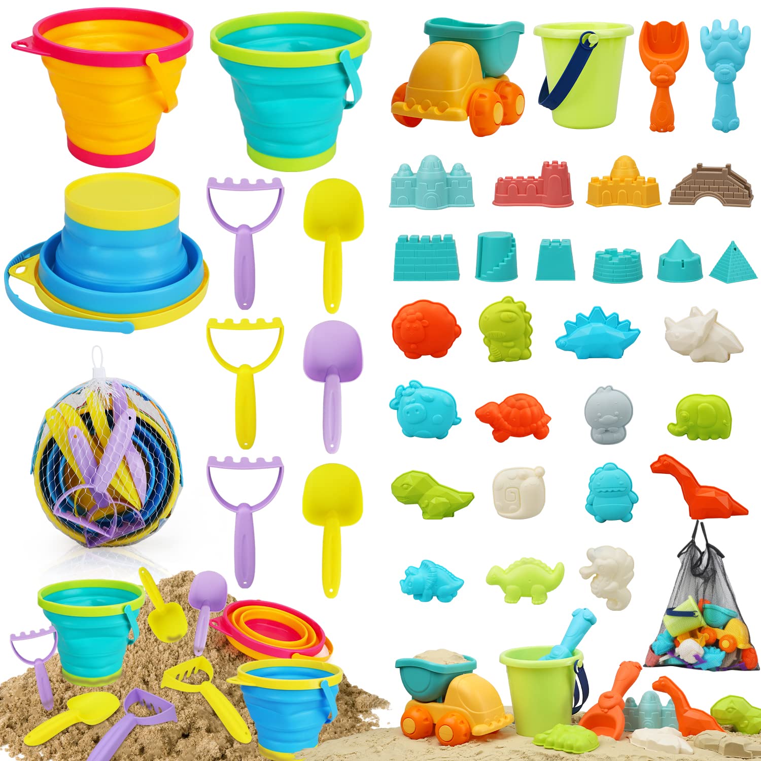 TOY Life Collapsible Beach Sand Toys for Kids - Foldable Sand Bucket, Shovel & Rake Set for Toddlers | Portable Travel Sandbox Toys for Beach, Backyard & Outdoor Play | Perfect for Summer Vacation & Family Fun