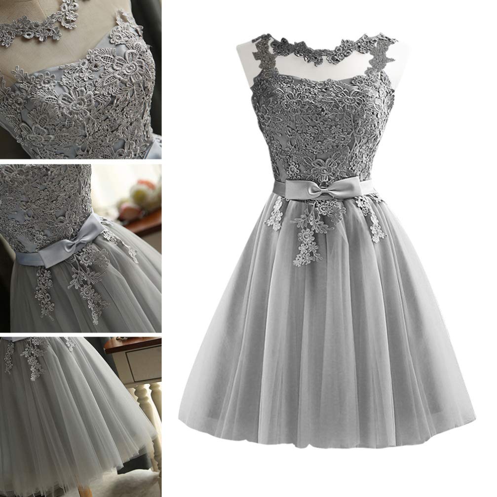 Elegant Grey Floral Lace Bridesmaid Dress - Floor Length Formal Wedding Gown for Women | Perfect for Bridal Party, Evening Galas & Special Occasions