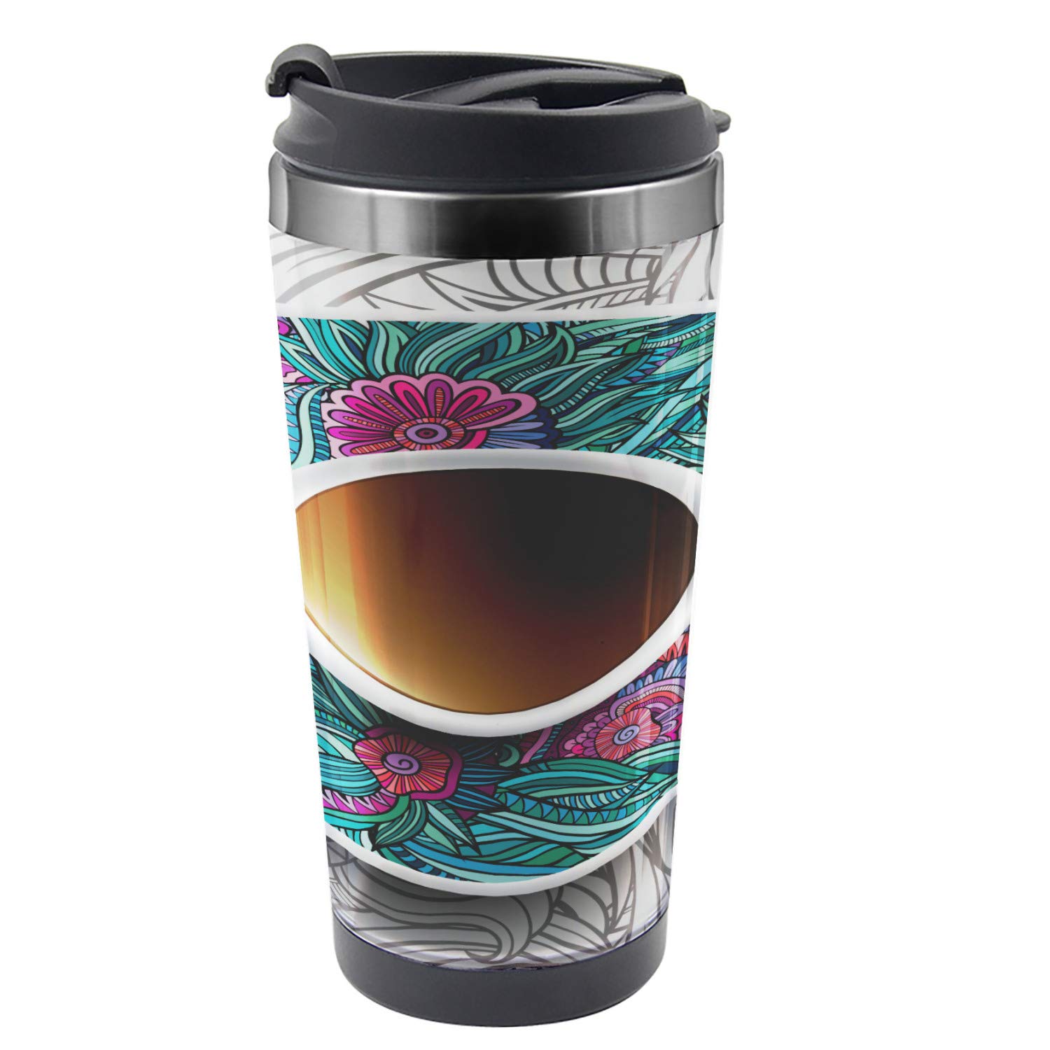 Ambesonne 16 oz Stainless Steel Travel Mug - Insulated Coffee & Herbal Tea Tumbler with Lid, Leakproof Thermal Cup for Hot/Cold Drinks - Perfect for Commuting, Camping & Office Use (Multicolor)