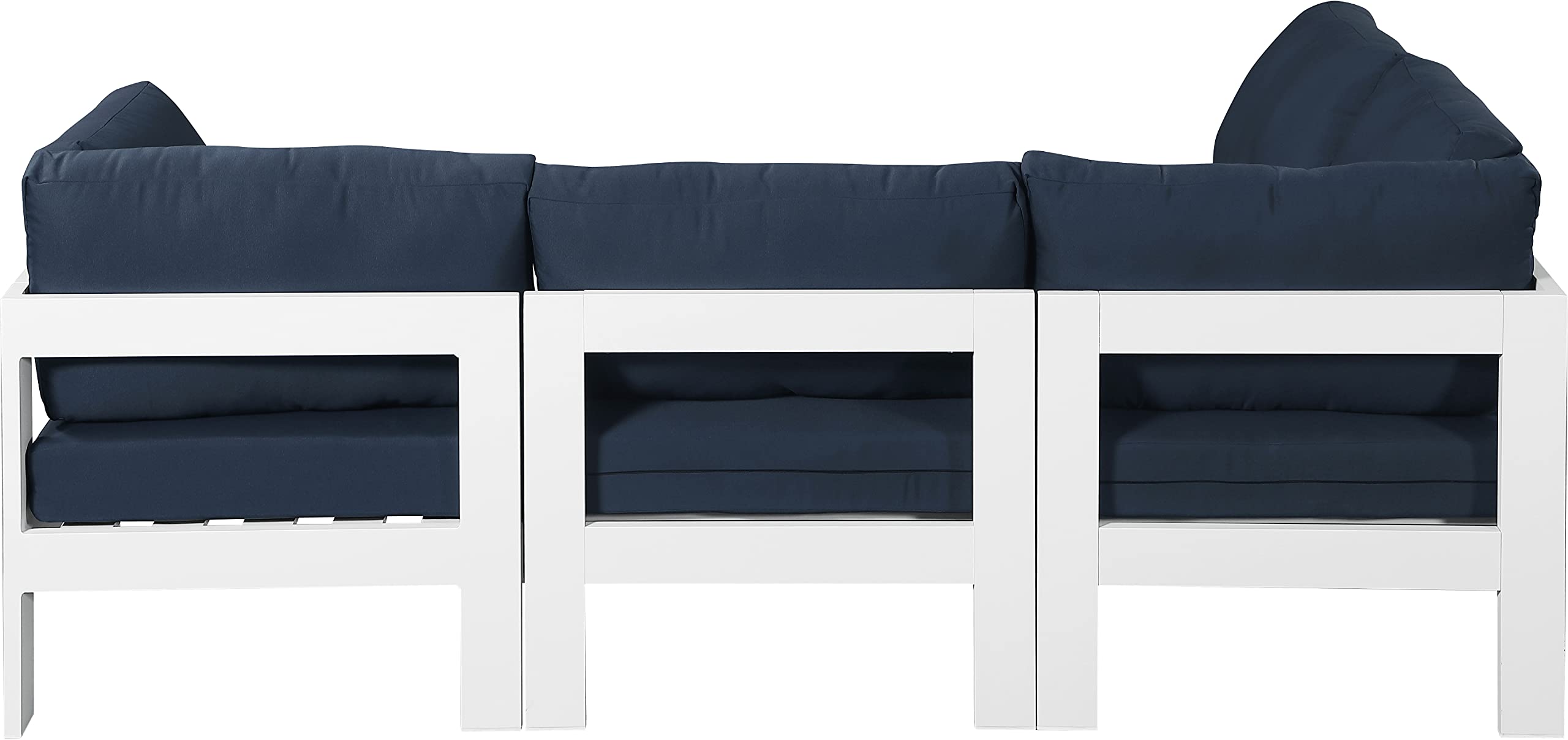 Meridian Furniture 375Navy-Sec4A Nizuc Collection - Modern Outdoor Patio Modular Sectional Sofa Set, Water-Resistant Navy Blue Cushions, All-Weather Wicker - Perfect for Poolside, Backyard & Garden Relaxation