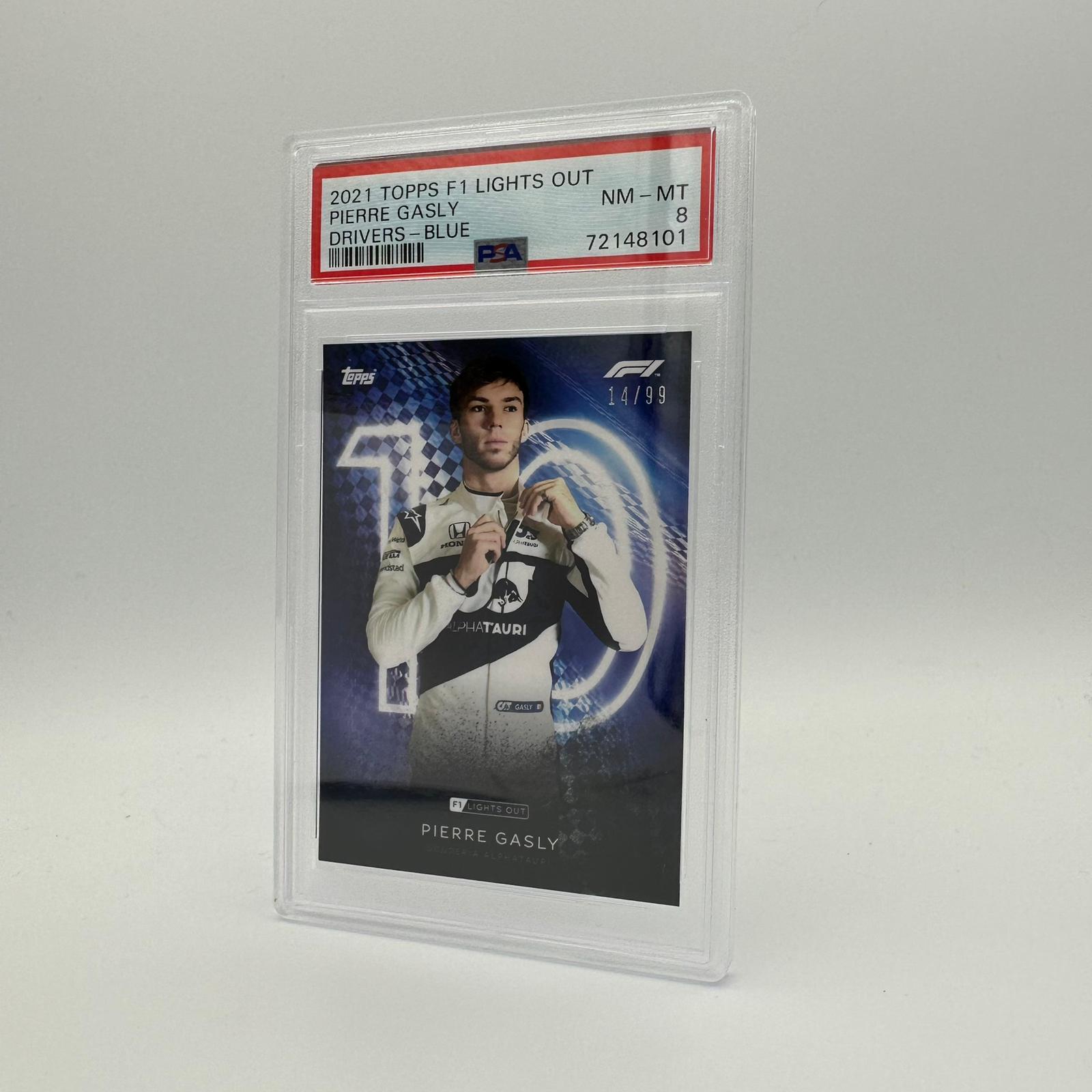 PSA 8 Graded 14/99 Pierre Gasly F1 Drivers Blue Parallel Trading Card - Perfect for F1 Collectors, Sports Memorabilia Enthusiasts & Racing Fans Display