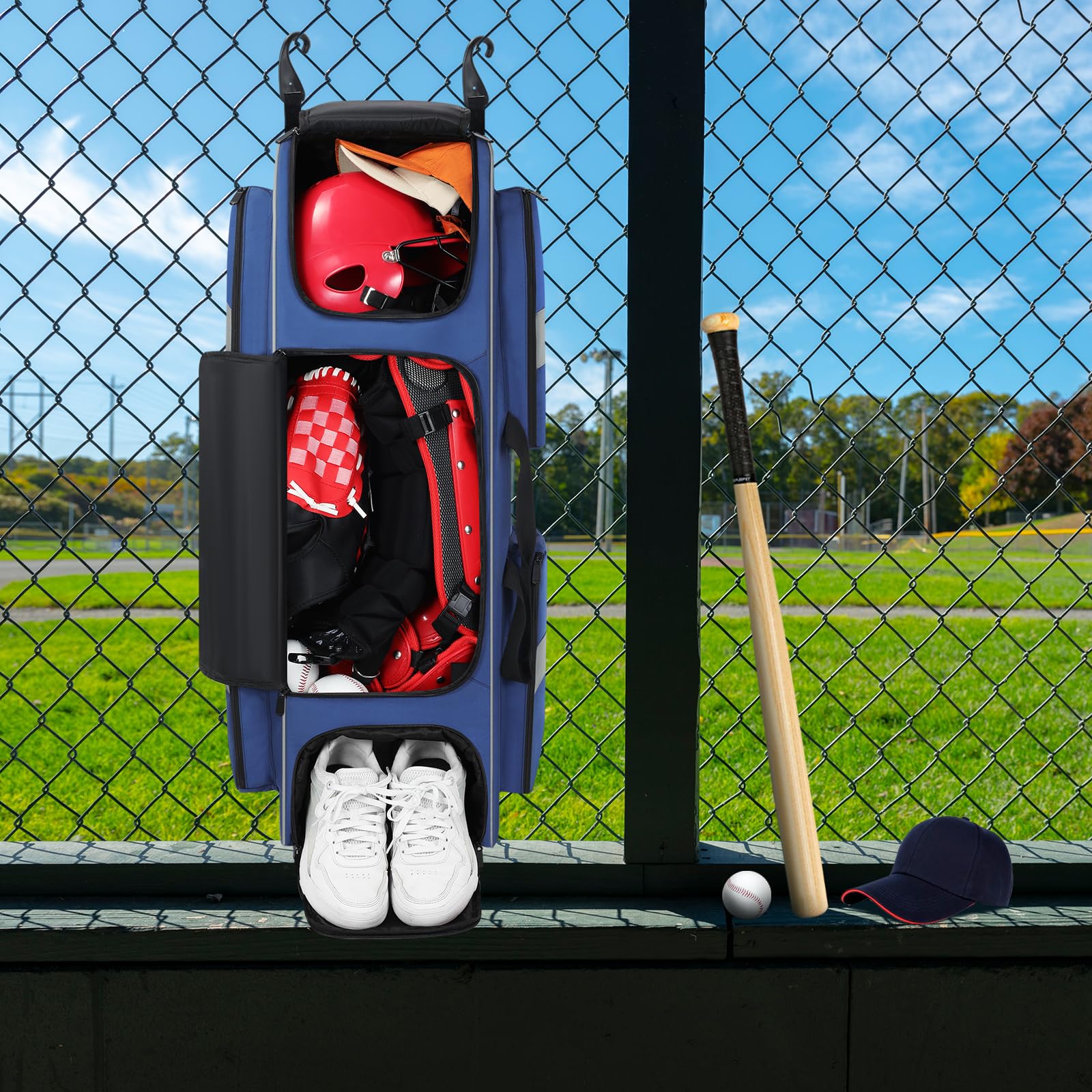 Best Rolling Baseball Catchers Gear Bag with Wheels & Shoe Compartment - Large Capacity Multi-Compartment Softball Bag for Men & Women - Perfect for Travel, Practice & Games