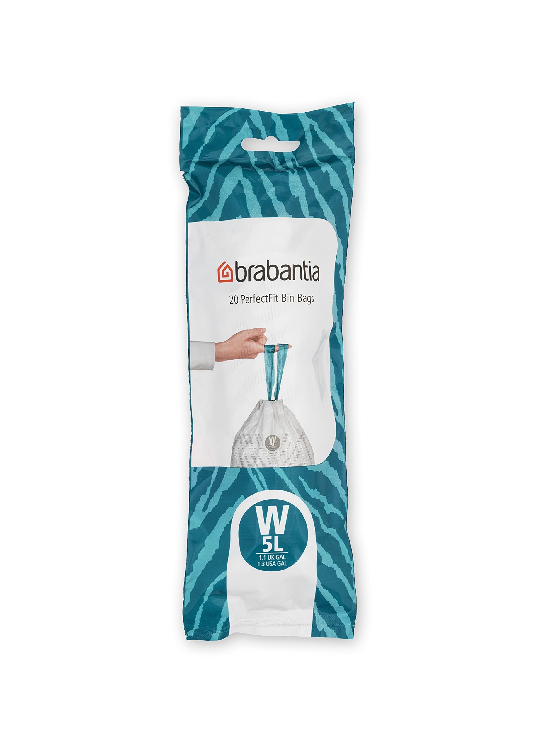 Brabantia PerfectFit Trash Bags 1.3 Gallon - Heavy Duty Drawstring Kitchen Trash Can Liners (200 Count) - Ideal for Small Waste Bins, Bathrooms, Offices & Dorm Rooms