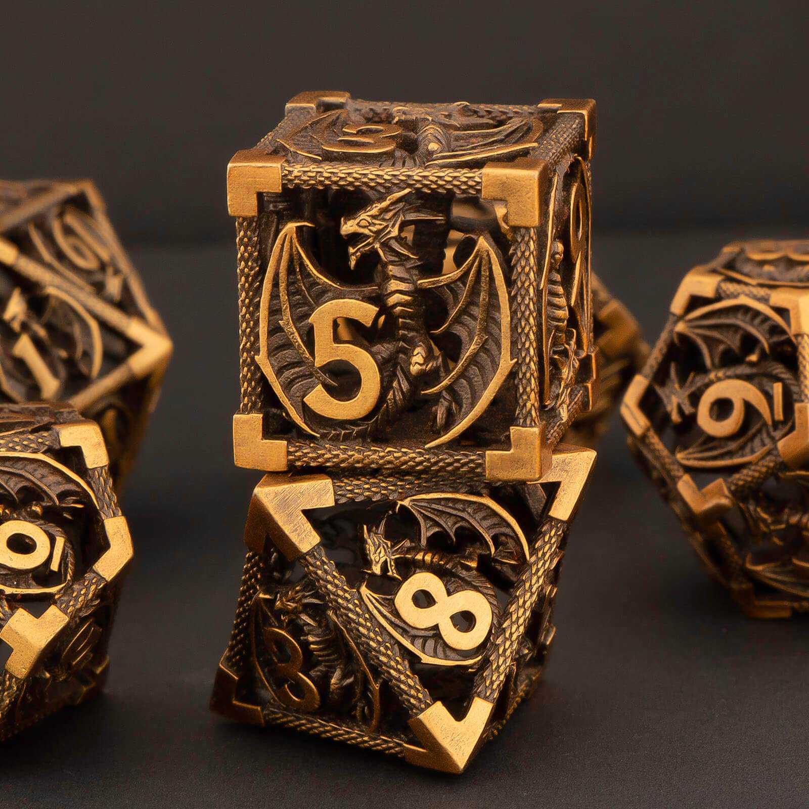 Premium Hollow Metal D&D Dice Set - 7-Piece Polyhedral RPG Dice for Dungeons & Dragons (D20, D12, D10, D8, D6, D4) with Gift Box - Gold Finish | Perfect for Tabletop Gaming, RPG Campaigns & Collector Displays