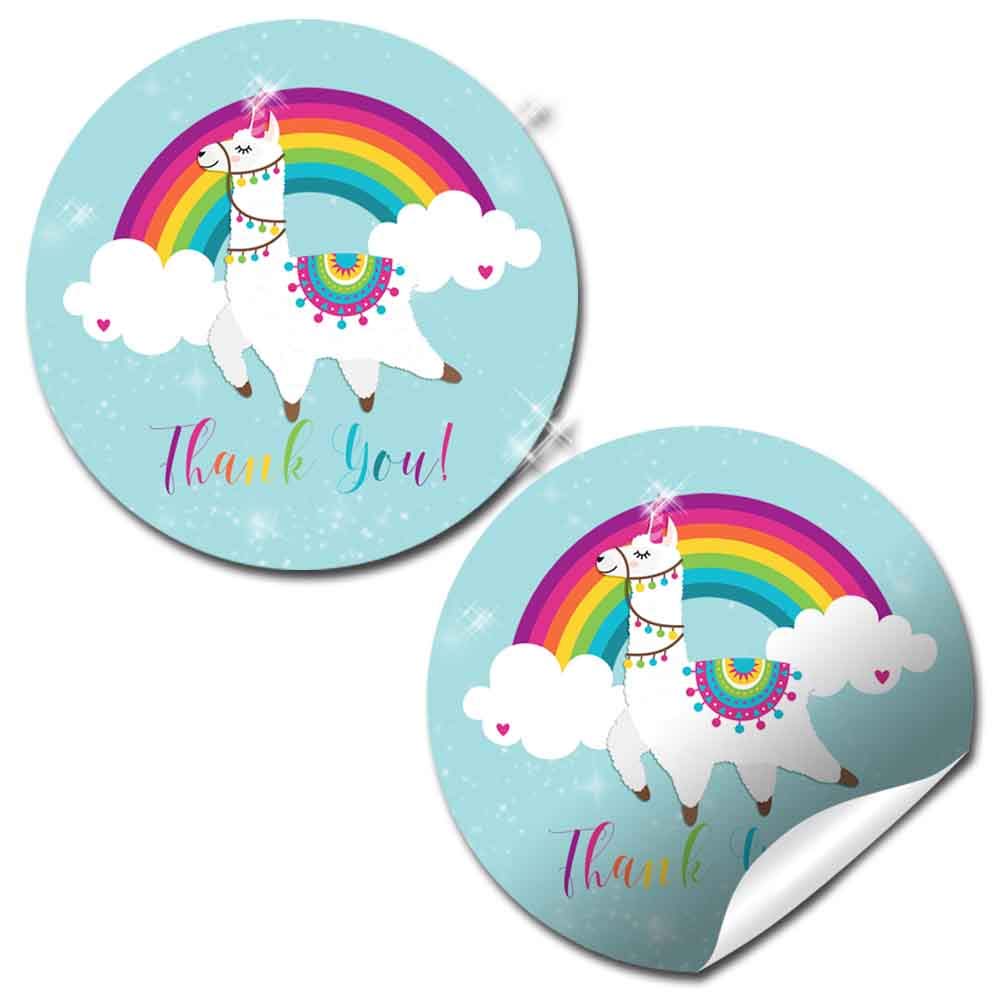 Colorful Rainbow Llama Unicorn Stickers for Kids - 40 Pack 2 Inch Circle Thank You Labels - Perfect for Birthday Party Favors, Envelope Seals, Goodie Bags & Classroom Rewards - Fun Decorative Stickers by AmandaCreation
