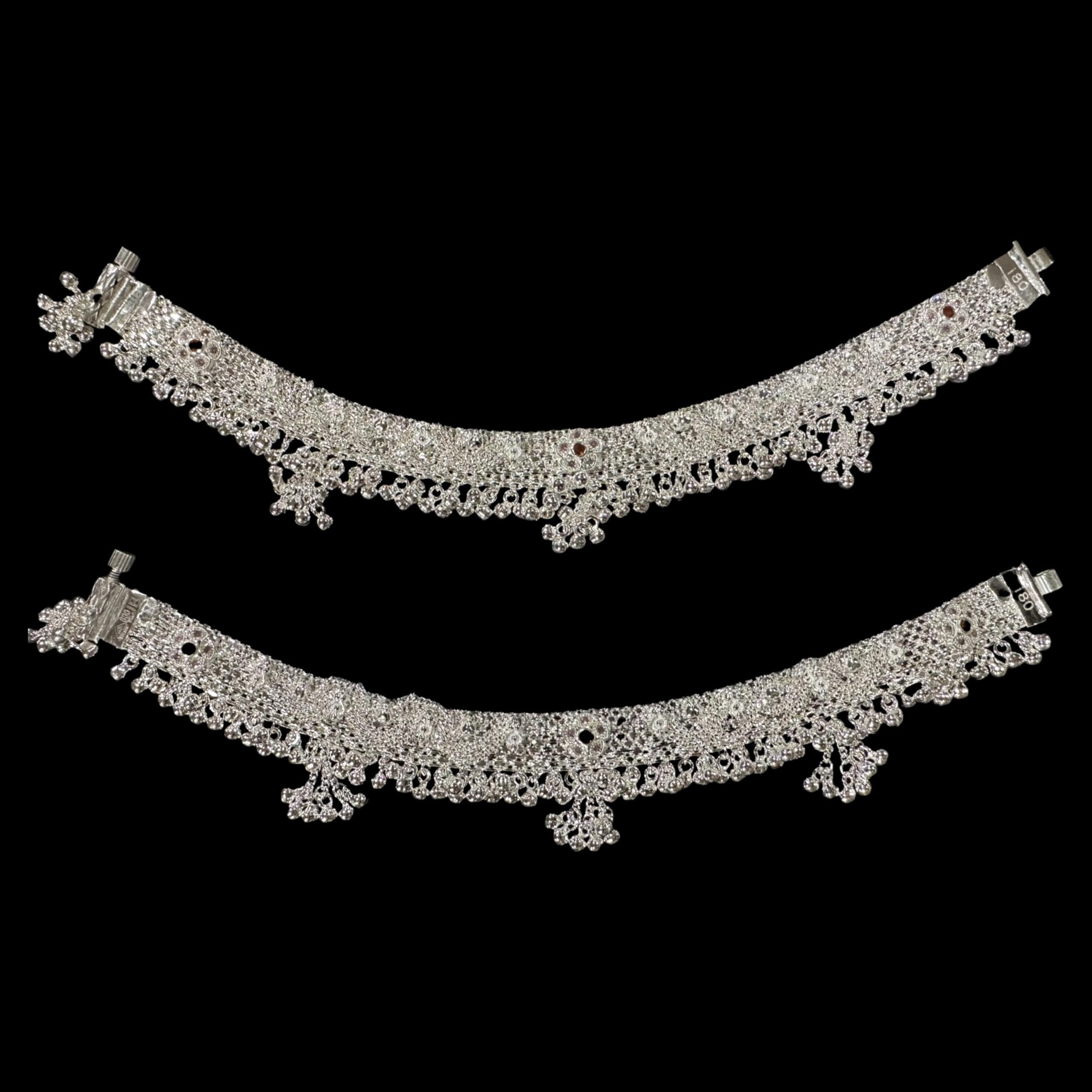 Balaji 800 Silver Rajwada Hallmarked Pajeb Anklet with Meenakari Work - Style #27 | Traditional Indian Anklet for Women | Perfect for Weddings, Festivals & Cultural Events