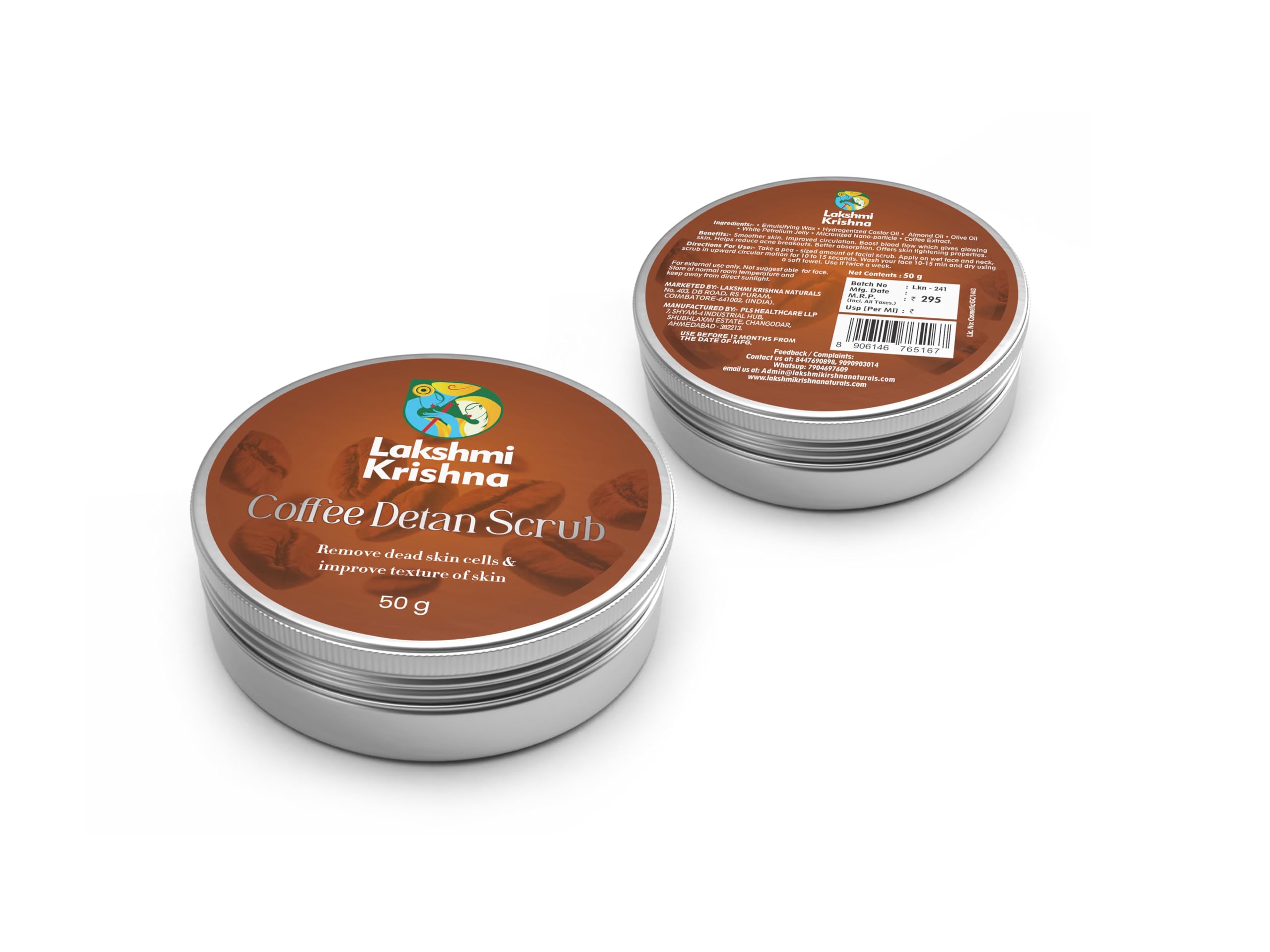 Organic Coffee De-Tan Scrub with Coffee Extract, Olive Oil & Almond Oil - Brighten, Exfoliate & Remove Dark Spots - 50g Natural Skincare for Glowing Skin - Perfect for Daily Face & Body Exfoliation
