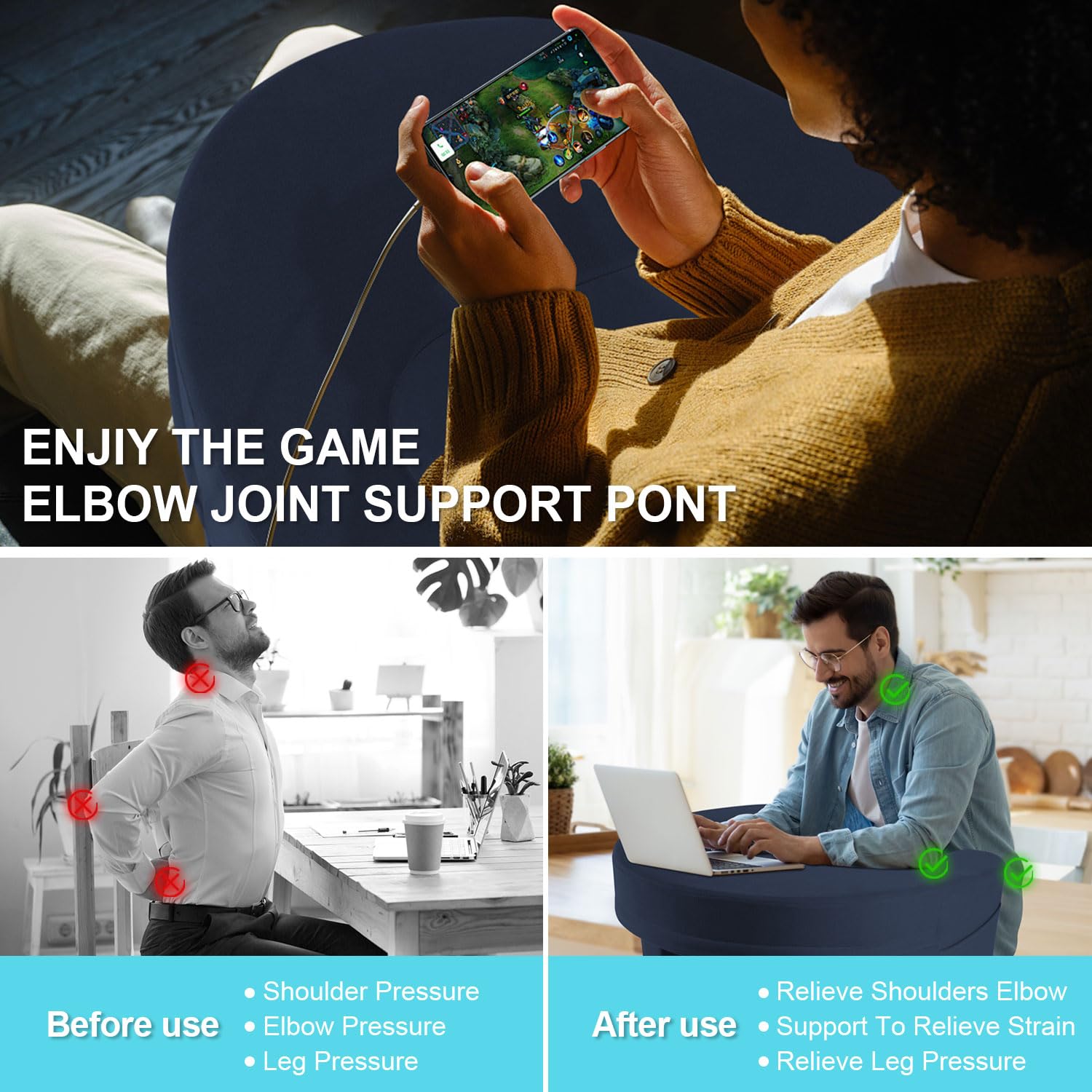 Foam Lap Desk Pillow - Ergonomic Arm Rest Cushion for Gaming, Reading & Watching TV | Portable Laptop Support Pillow | Perfect for Bed, Sofa & Office Use (Gray)