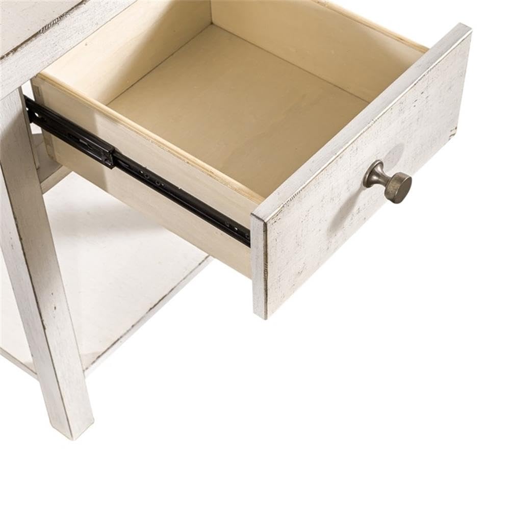 Modern Farmhouse White Drawer Side Table - Nightstand or Accent Table for Bedroom, Living Room & Office - Rustic Home Decor with Storage Drawer