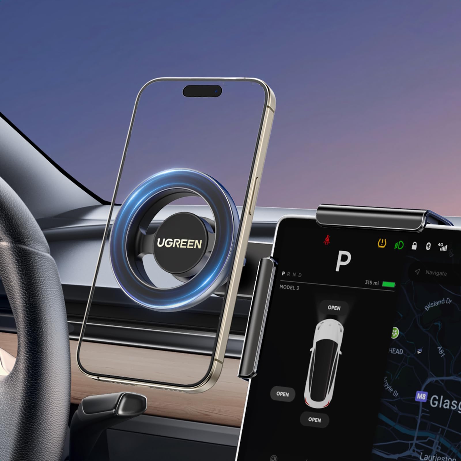 UGREEN Magnetic Car Phone Mount for Tesla Model 3/Y/S/X - Strong Magsafe Holder Compatible with iPhone 16/15/14/13 Pro Max Plus Series - Perfect for Hands-Free Driving & Navigation
