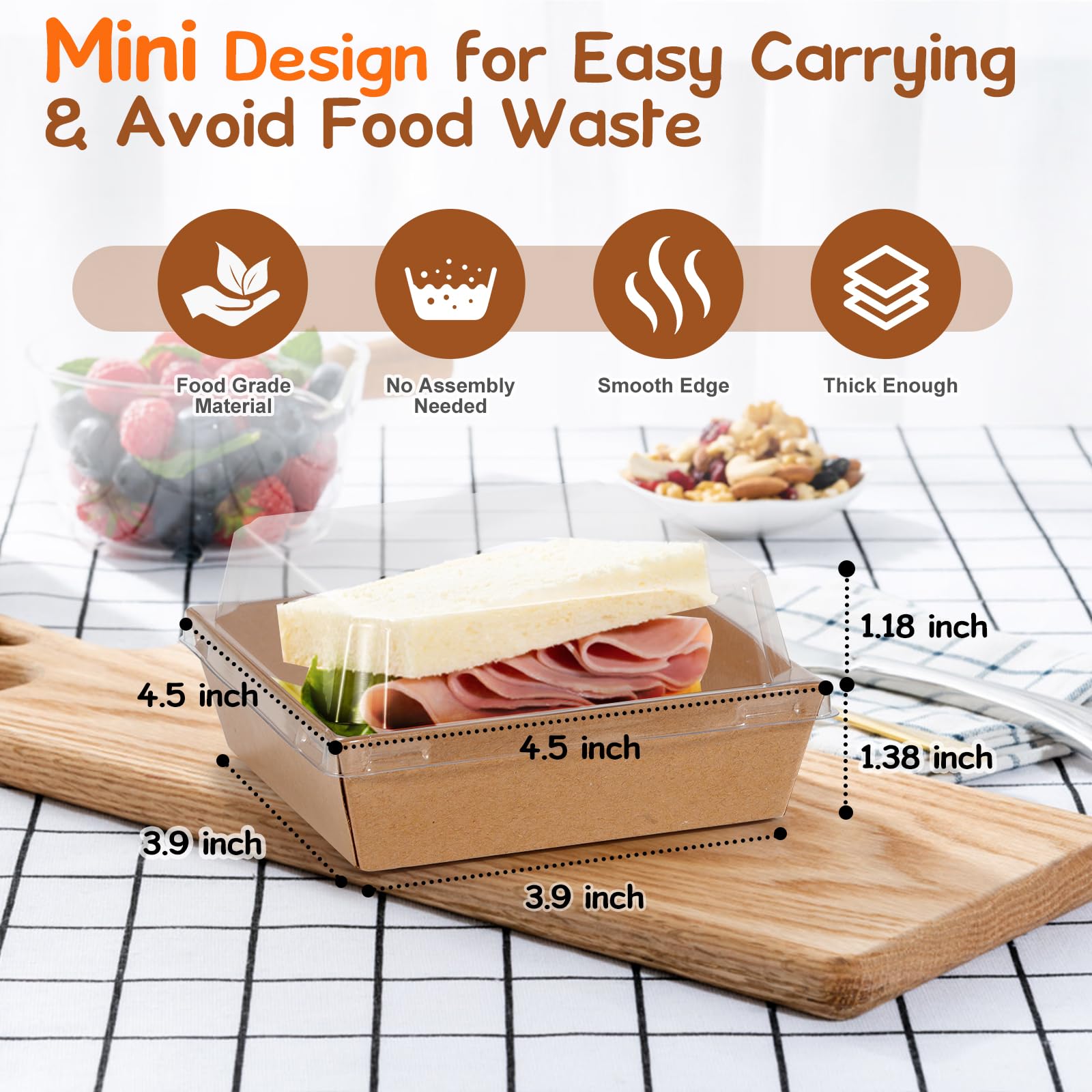 20 Pack Mini Charcuterie Boxes with Clear Lids - 4.5x4.5 Inch Square Disposable Bakery Boxes | Perfect for Wedding Parties, Desserts, Strawberries & Cookies | Eco-Friendly Food Containers for Gifts & Catering
