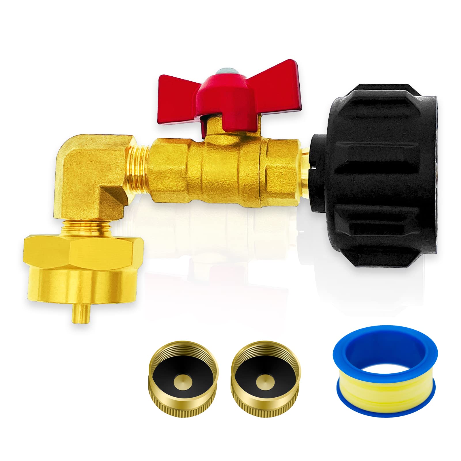 KERUKEXI 90 Degree Propane Refill Adapter with On/Off Valve - QCC1 to 1LB Tank Converter for RV, Camper, BBQ & Gas Grill | Perfect for Outdoor Cooking, Camping & Tailgating