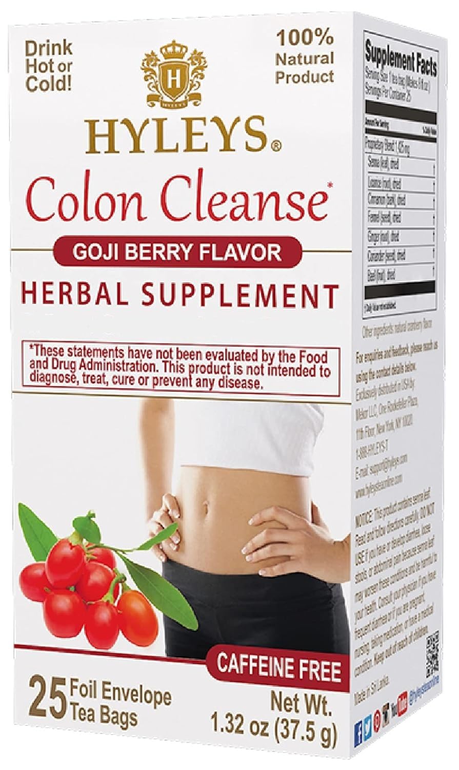 Hyleys Colon Cleanse Tea - Goji Berry Flavor, 25 Tea Bags (12 Pack, 300 Tea Bags Total) | Herbal Detox Tea for Digestive Health & Weight Loss | Perfect for Daily Cleansing & Wellness Routine