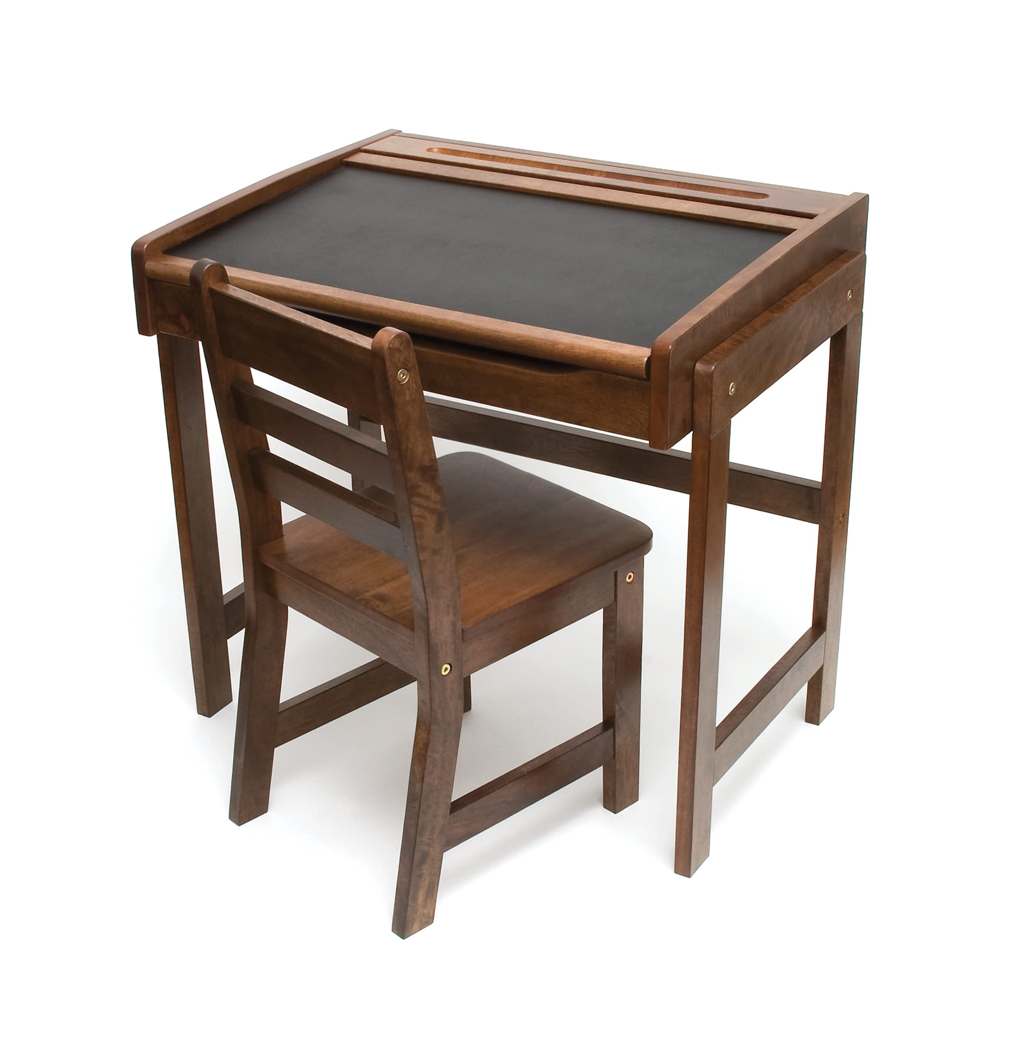 Lipper International Kids Chalkboard Desk and Chair Set - 2-Piece Wooden Study Table with Storage & Stool for Children - Perfect for Homeschooling, Classroom & Playroom Learning Activities (Walnut Finish)
