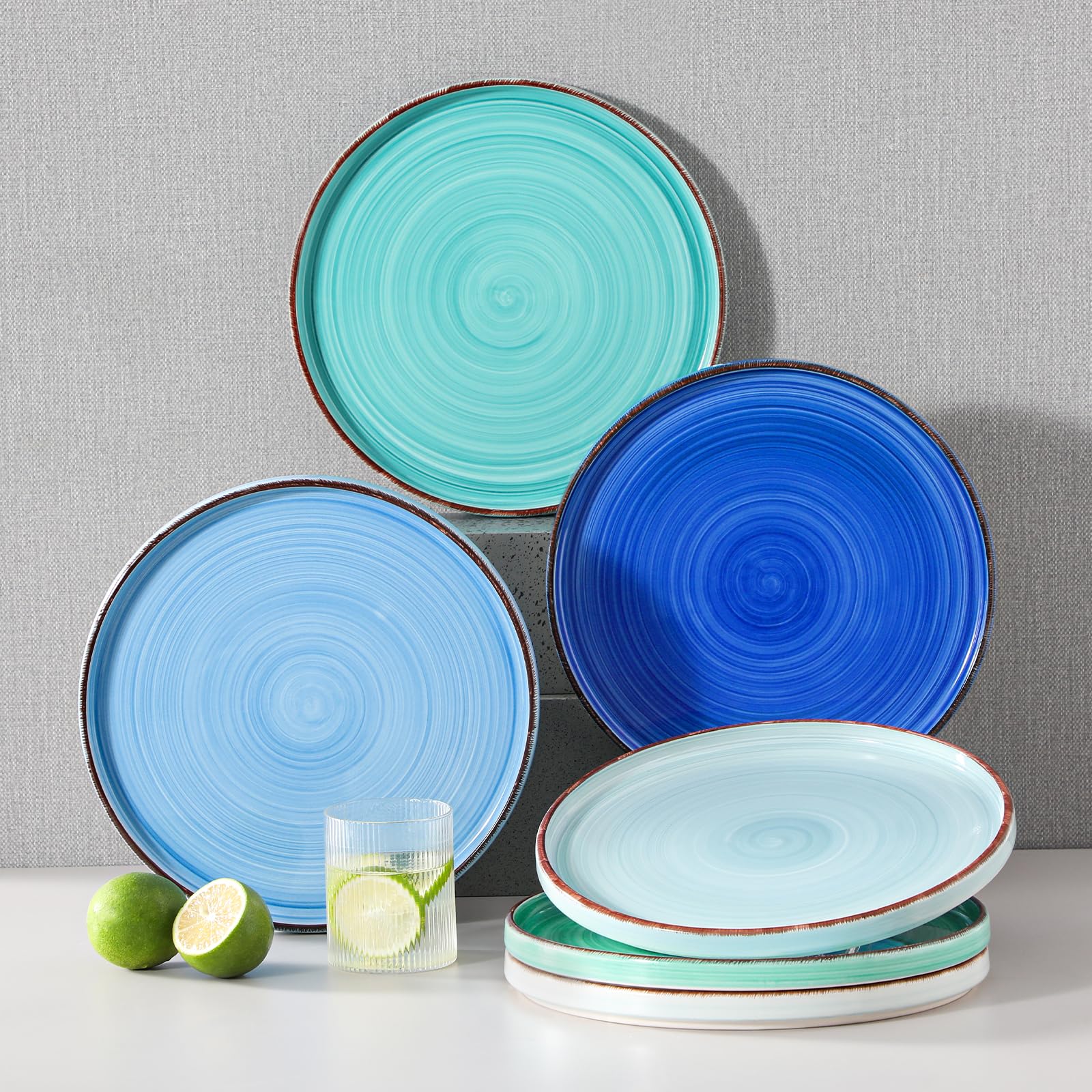 Vancasso Bonita 10.5 Inch Ceramic Dinner Plates Set of 6 - Microwave, Oven & Dishwasher Safe Large Dinnerware Plates for Kitchen, Dining Room & Restaurant Use - Elegant Blue Tableware for Everyday Meals & Special Occasions