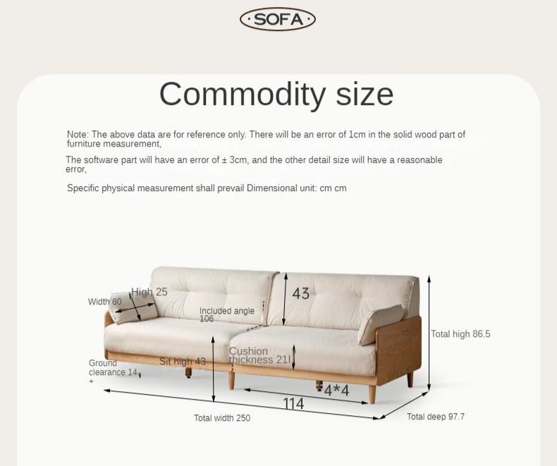 Solid Oak Wood Straight Fabric Sofa - Modern Living Room Furniture for Home & Office Comfort