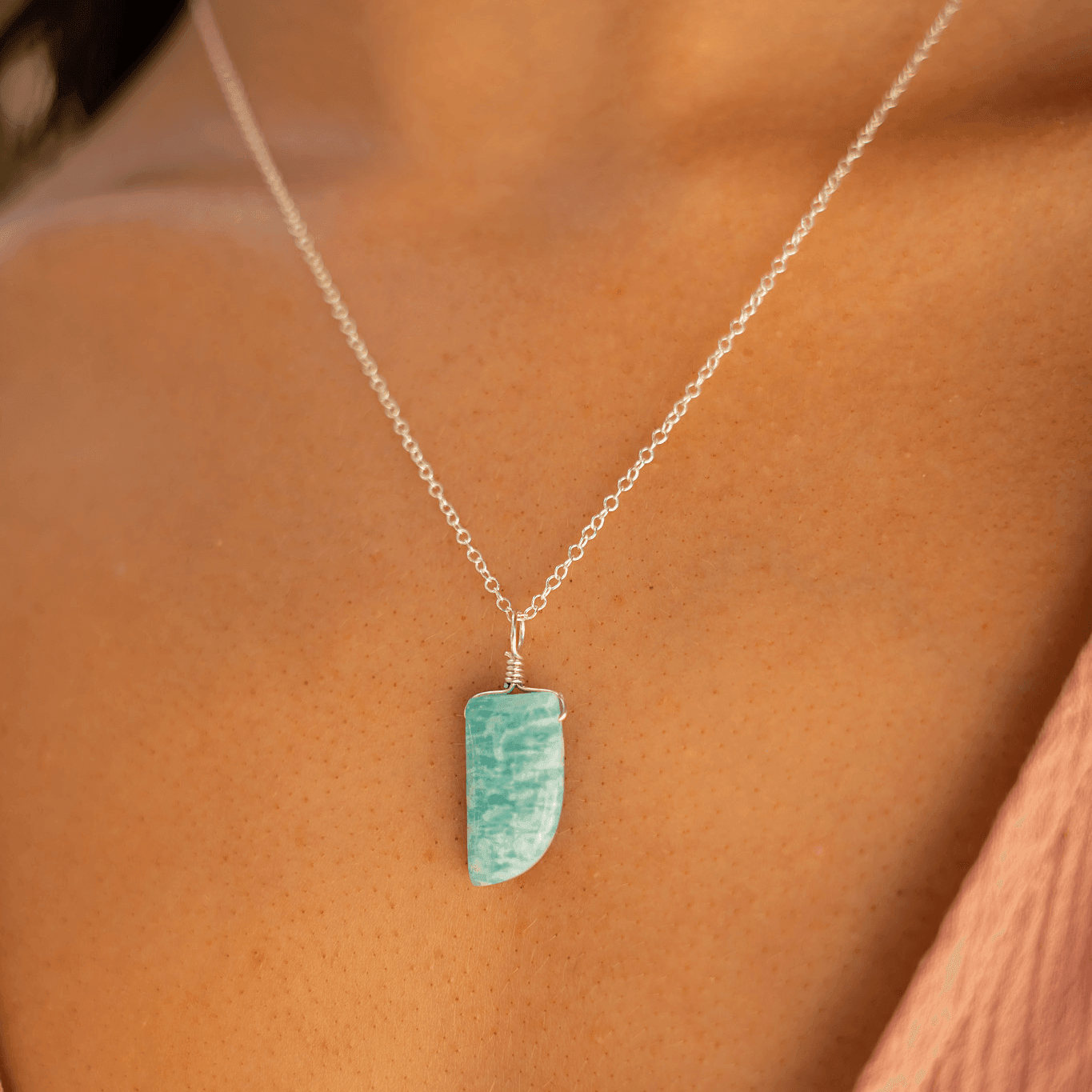 Amazonite Crystal Pendant Necklace - Smooth Stone Healing Jewelry for Women, Spiritual Protection & Positive Energy | Perfect for Meditation, Yoga & Everyday Wear