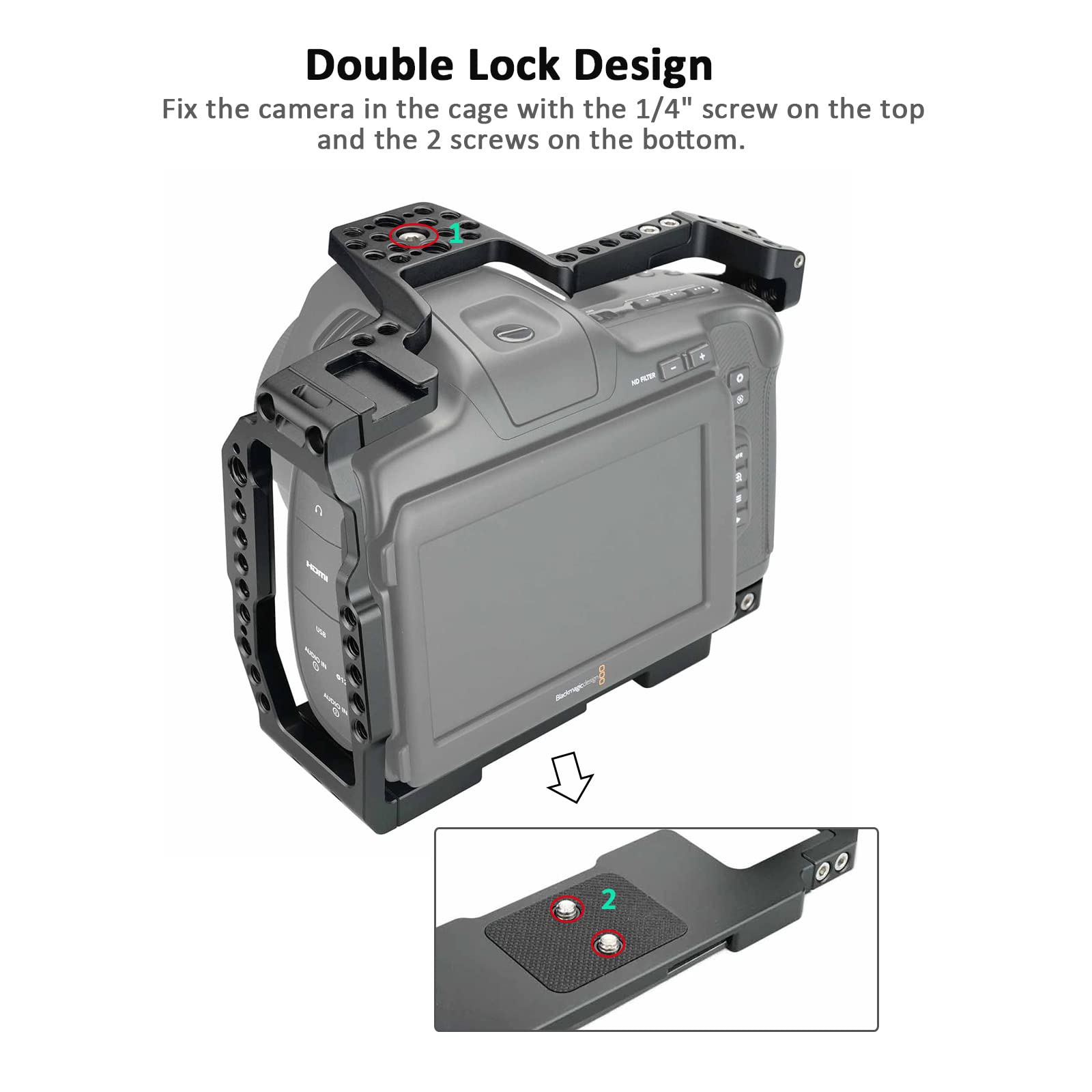 BMPCC 4K/6K Pro/6K G2 Camera Cage - NATO Handle, SSD Mount, Cold Shoe & ARRI Locating Holes | Compatible with Blackmagic Pocket Cinema Cameras | Perfect for Filmmaking, Vlogging & Professional Video Production