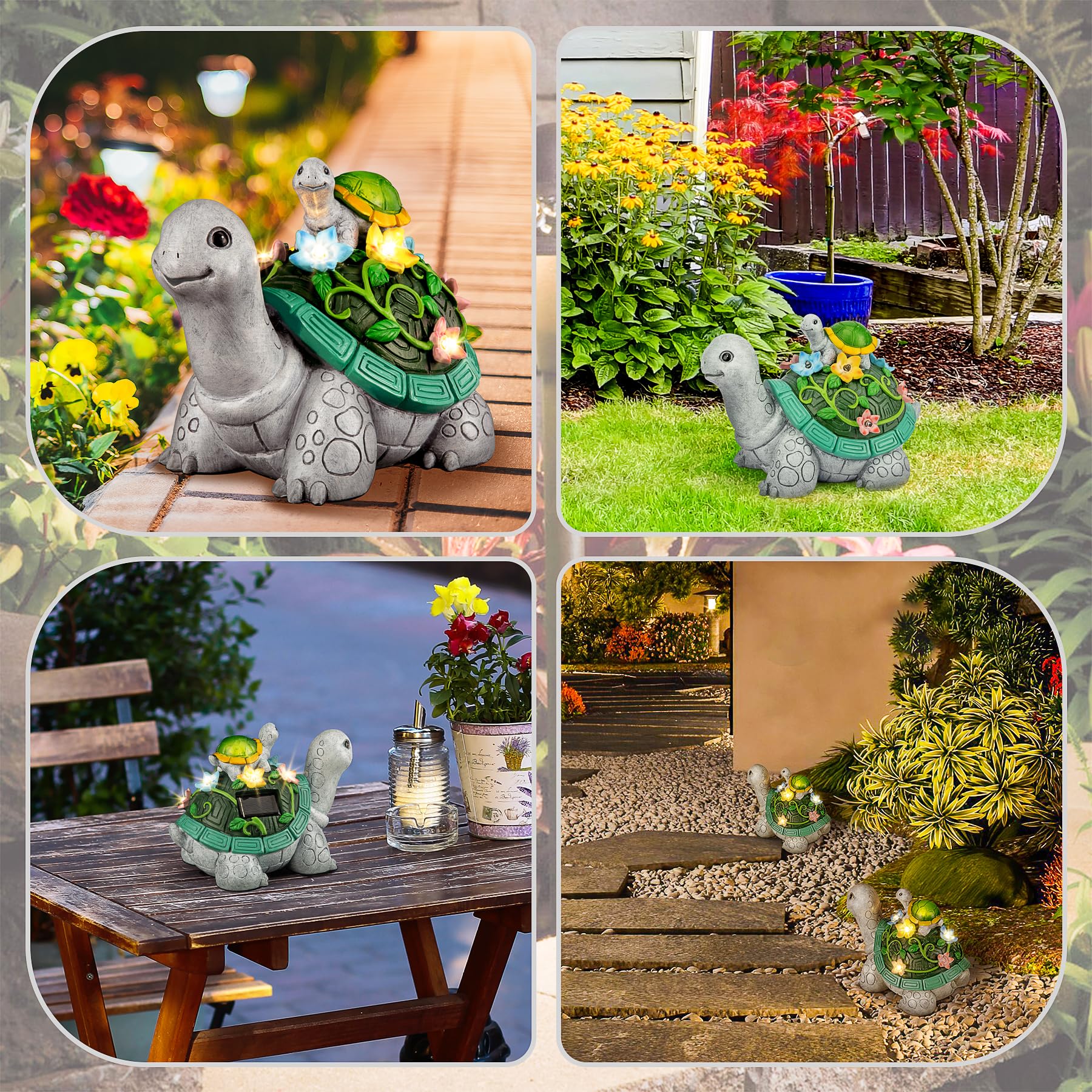 LESES Solar-Powered Turtle Garden Statue with 7 LED Lights - Cute Turtle & Baby Figurine for Outdoor Patio, Lawn & Yard Decor - Perfect Housewarming Gift for Mom & Grandma | Solar Garden Decor for Eco-Friendly Landscape Lighting