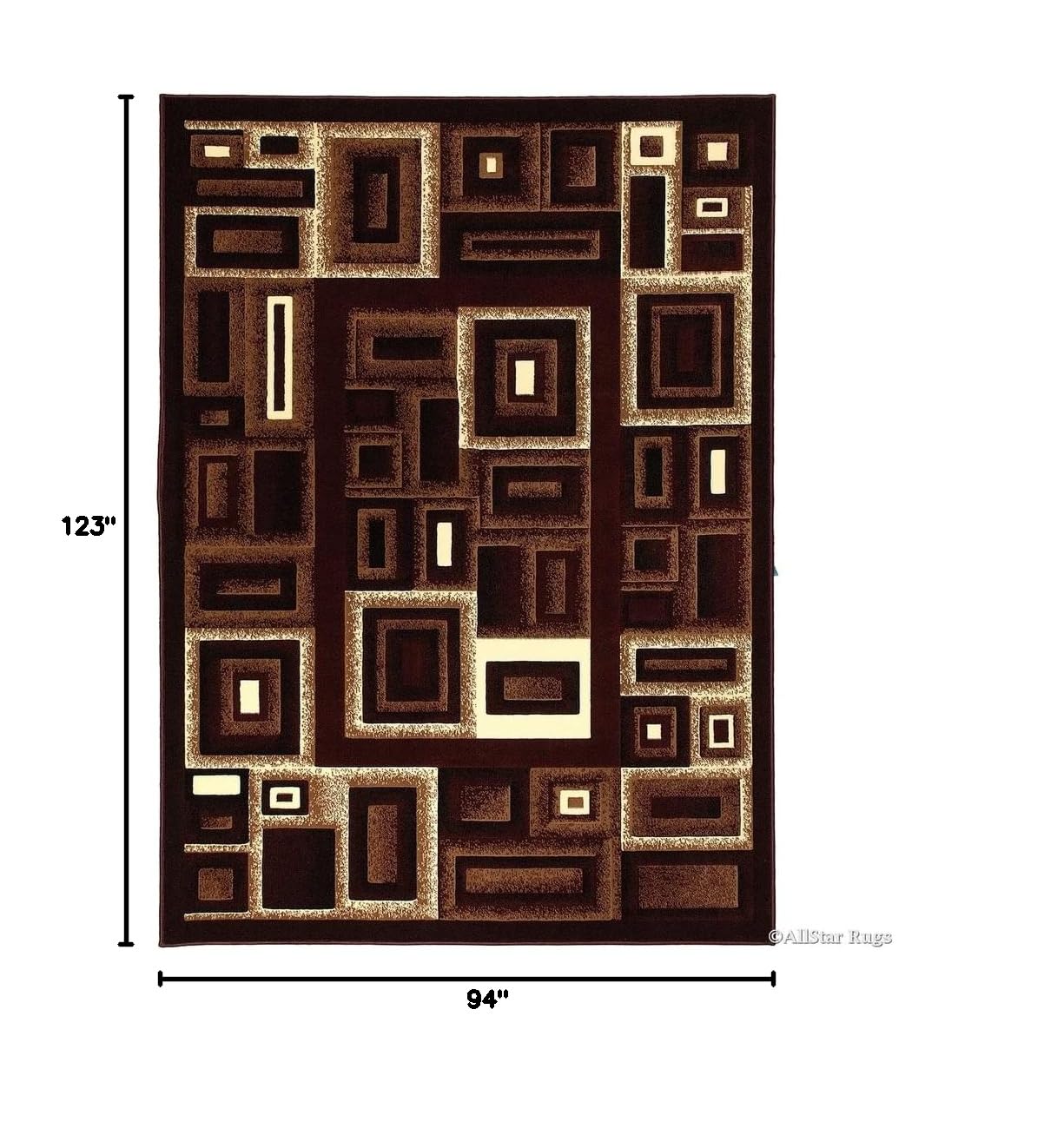 Allstar 8x10 Modern Burgundy & Mocha Machine-Woven Geometric Area Rug - Ivory & Espresso Contemporary Design (7'9