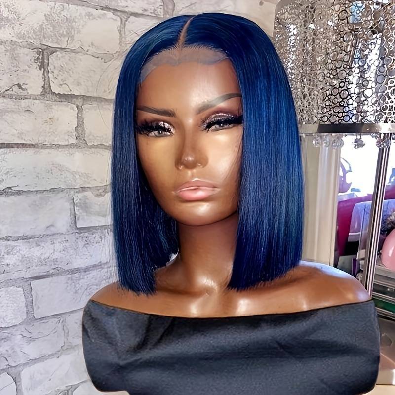 Eullair Short Navy Blue Straight Lace Front Wig - Pre-Colored 100% Human Hair Bob Style with 4x4 Lace Closure | Perfect for Daily Wear, Cosplay & Special Occasions