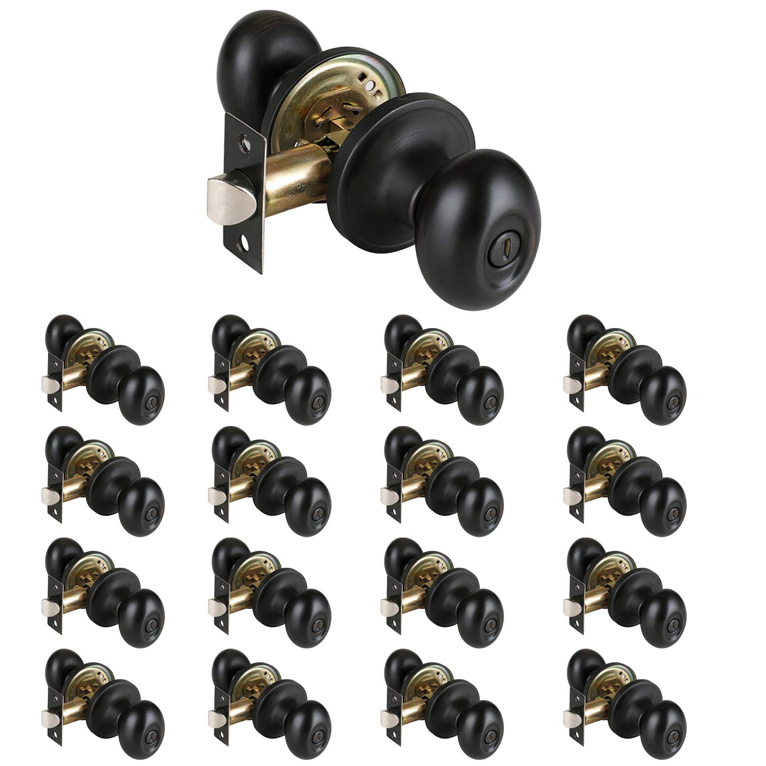 15 Pack Oval Oil Rubbed Bronze Privacy Door Knob Lockset for Bedroom & Bathroom - 692-ORB-SET - Perfect for Home, Hotel, and Office Privacy Security