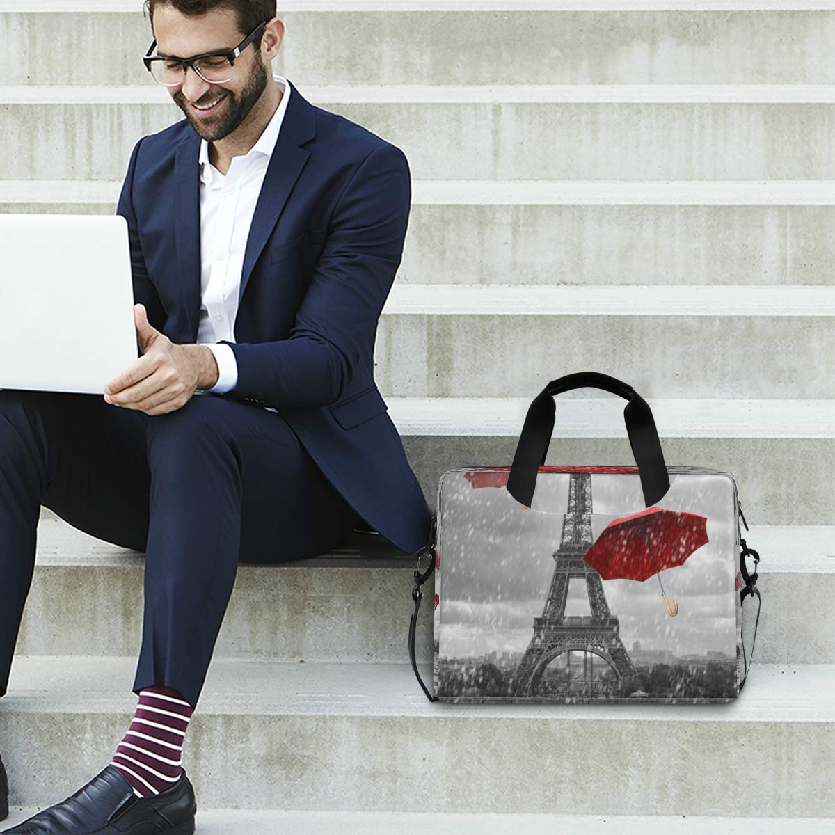 Paris Eiffel Tower Themed Laptop Bag for 13 14 15.6 Inch MacBook & Tablet - Waterproof Shoulder Briefcase with Padded Sleeve - Perfect for Work, Travel & Business Meetings
