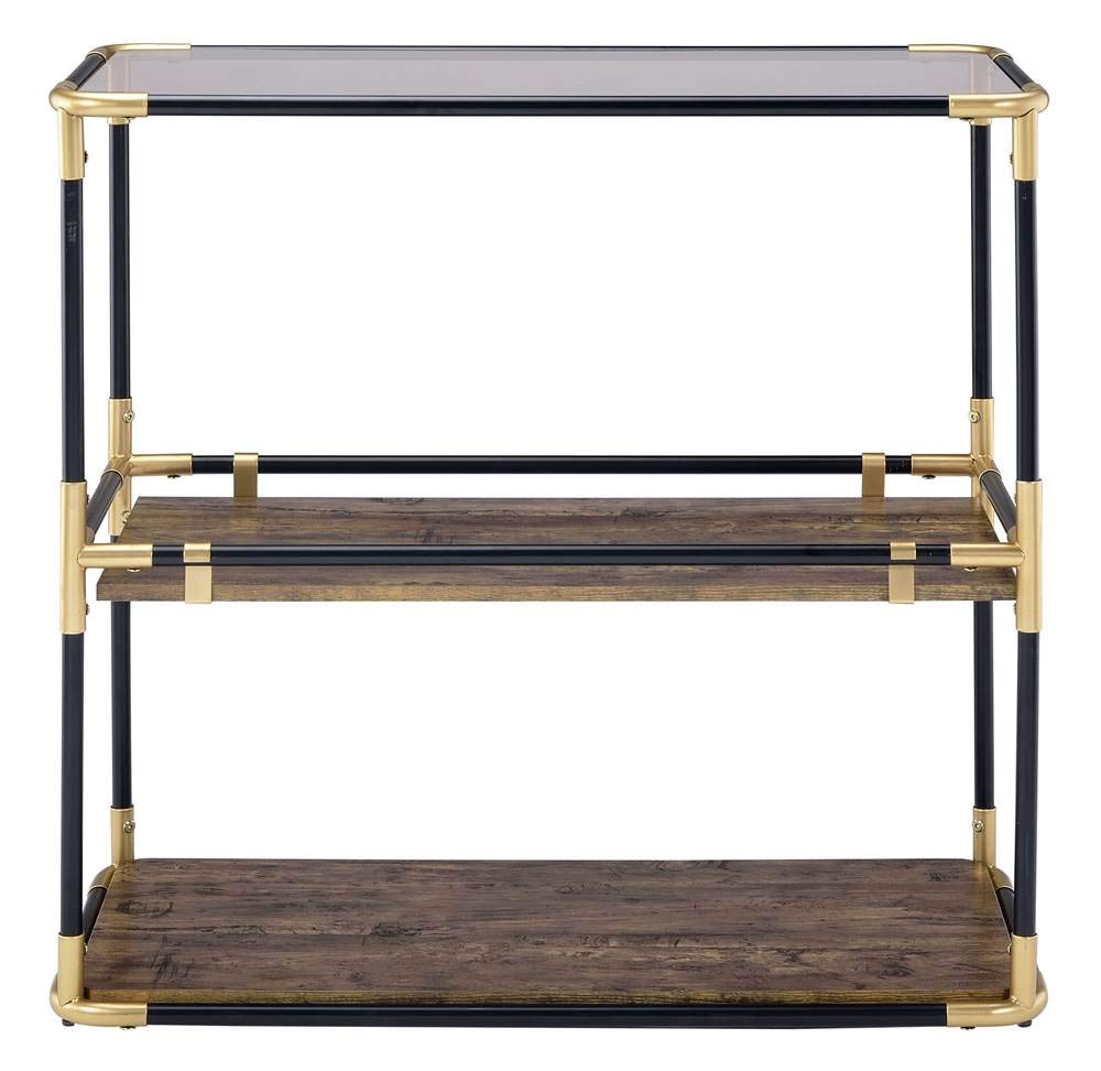 ACME Furniture Heleris Console Table - Black & Gold with Smoky Glass Top | Entryway, Living Room, Hallway Decor for Modern Home