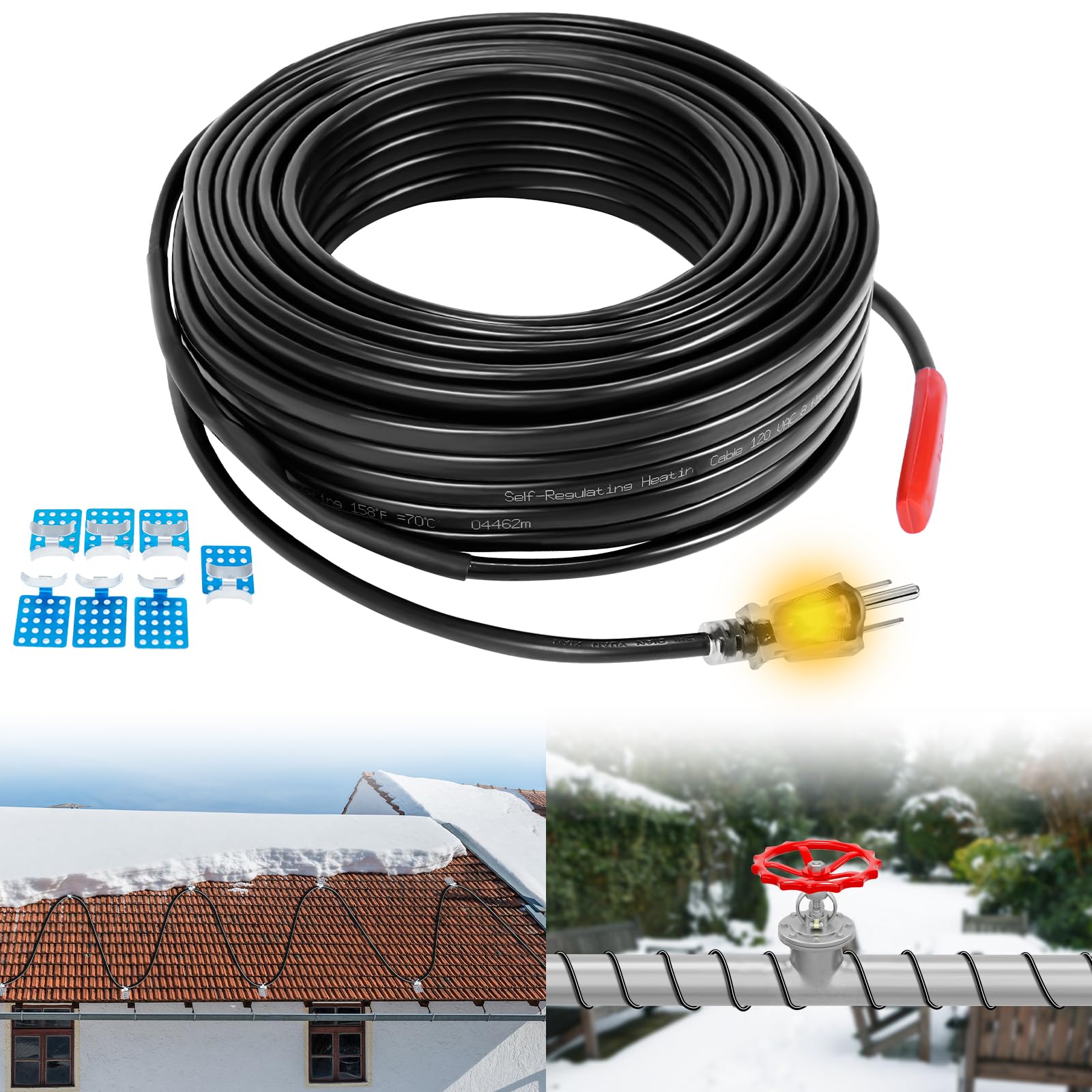 50Ft Self-Regulating Heat Tape for Water Pipes -104℉ to 104℉, Roof & Gutter Heating Cable, Pipe Freeze Protection, 120V - Perfect for Winterizing Homes, Preventing Ice Dams on Roofs, and Protecting Outdoor Plumbing
