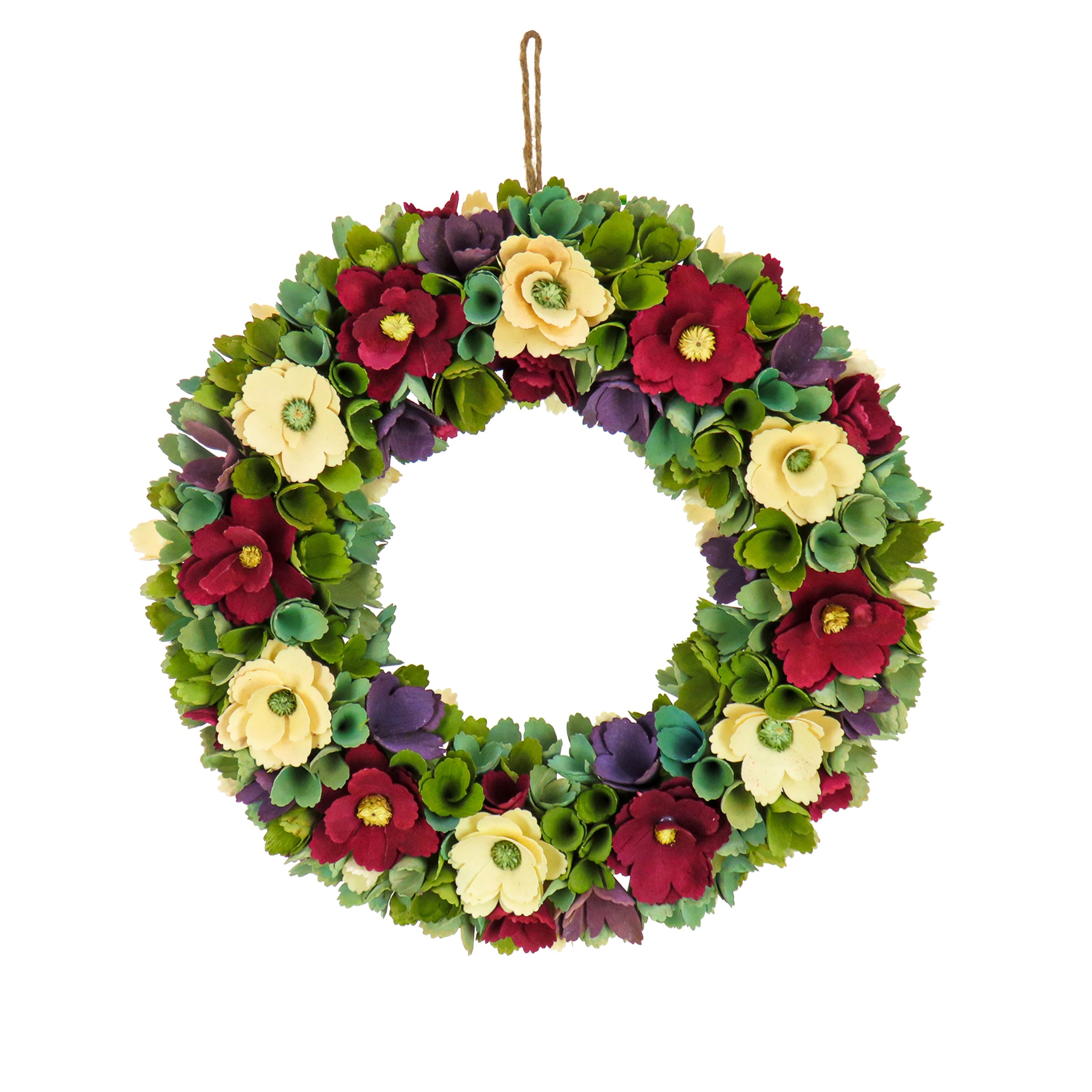 18 Inch Spring Wreath with Red & Cream Wooden Flowers and Green Leaves - Perfect for Front Door Decor, Easter Home Decorations, and Seasonal Wall Hanging