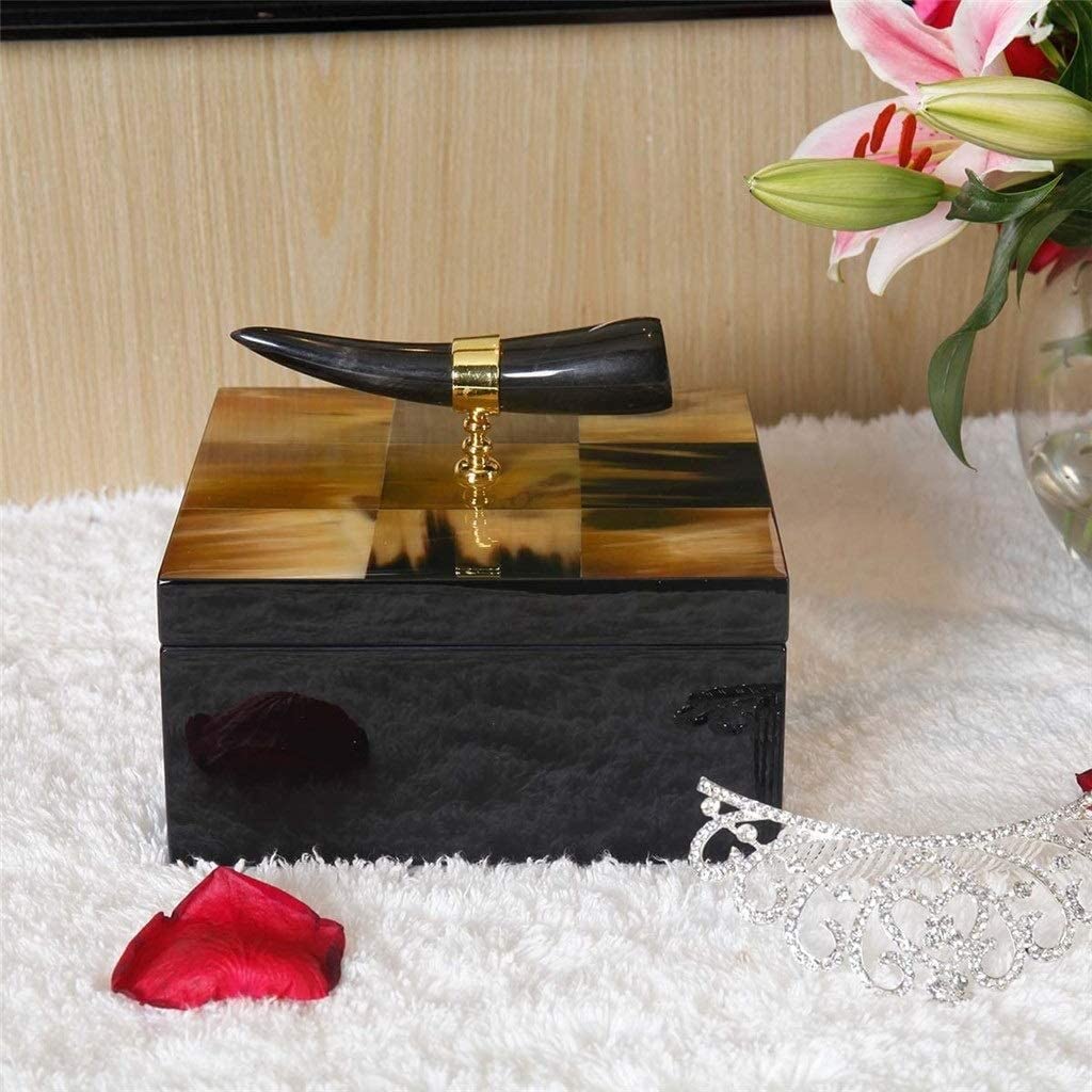 Elegant Wooden Jewelry Box with Horn Stripes - Black Velvet Lined Ring & Necklace Storage Organizer - Perfect Birthday Gift for Women | Jewelry Display & Home Decor Accessory