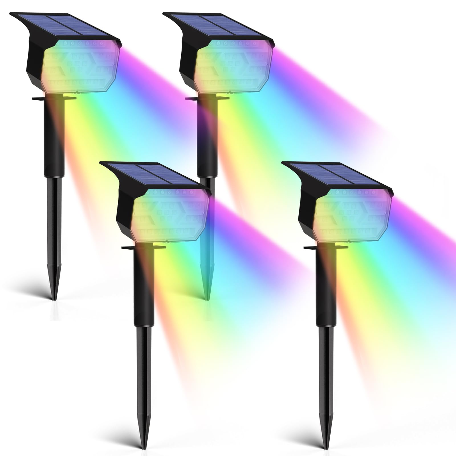 Waterproof Solar Spot Lights - 29 LED Color Changing Outdoor Landscape Lights with 7 Modes & 2 Mounting Options for Garden, Yard, Patio, Driveway (4 Pack) - Perfect for Holiday Decorations, Pathway Lighting, and Outdoor Ambience