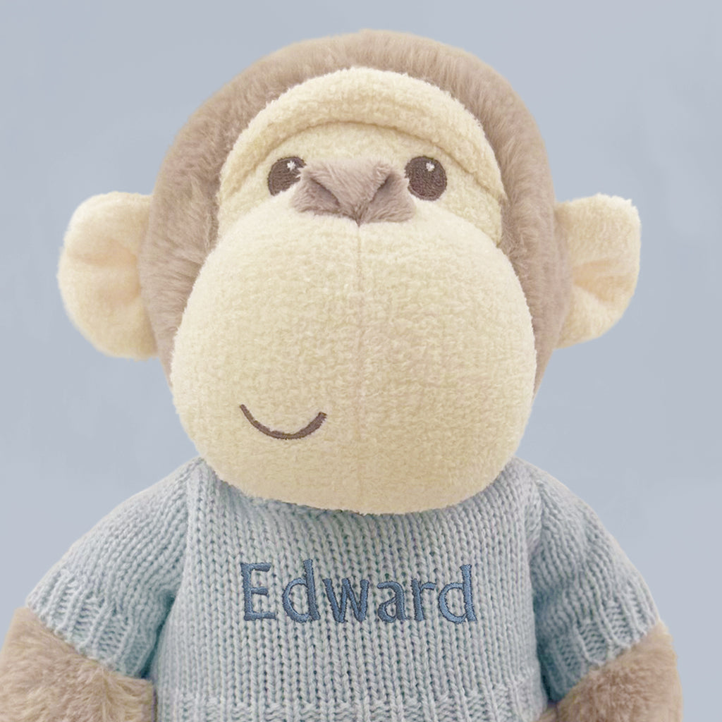 Personalized Morris Monkey Plush Toy with Baby Pajamas - Blue Cute Stuffed Animal for Newborn Gifts, Nursery Decor & Baby Shower Presents