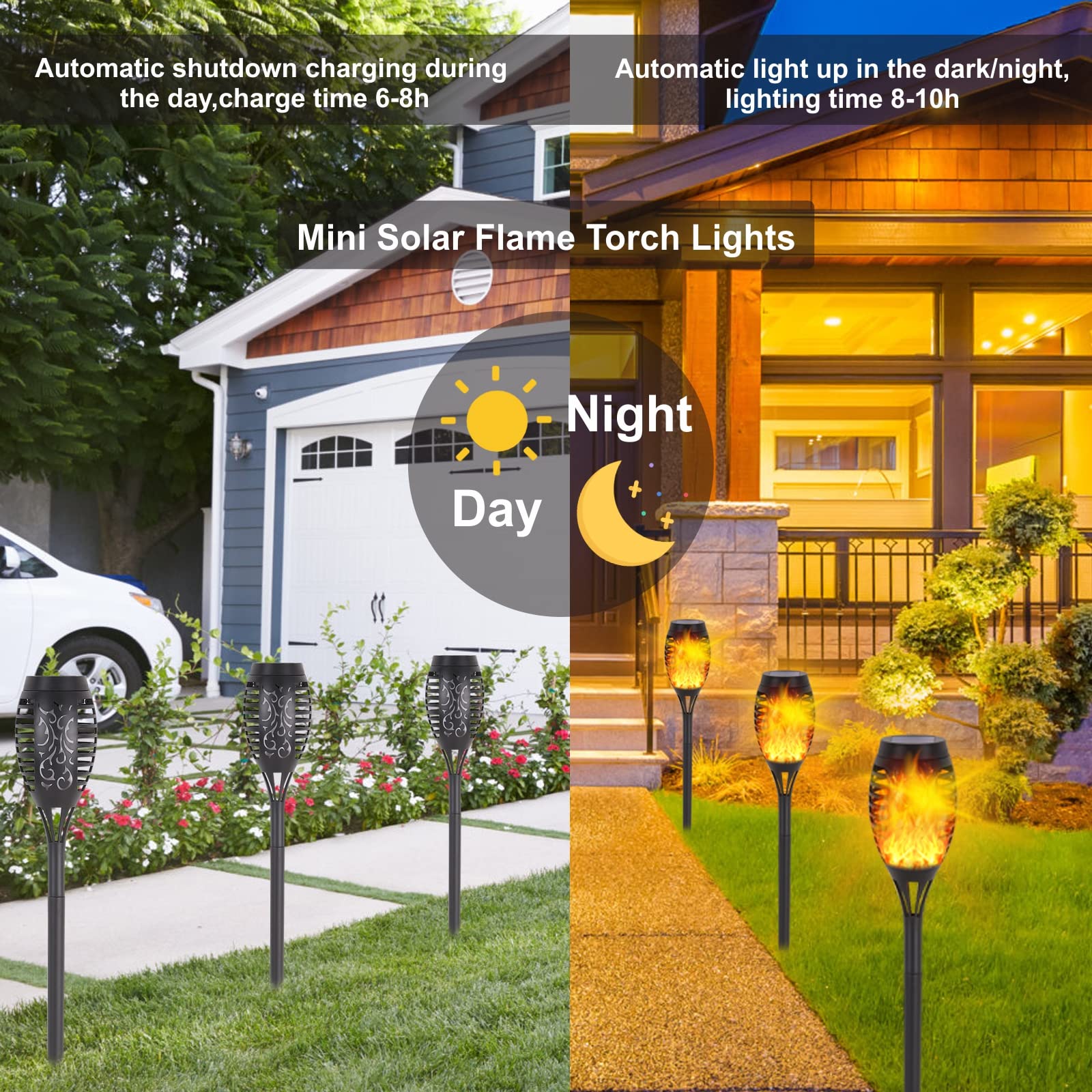 6 Pack Solar Torch Lights Outdoor - Waterproof LED Flame Lights with Flickering Effect for Garden, Patio, Pathway & Yard Decor - Solar Powered Landscape Lighting for Outdoor Ambiance & Safety