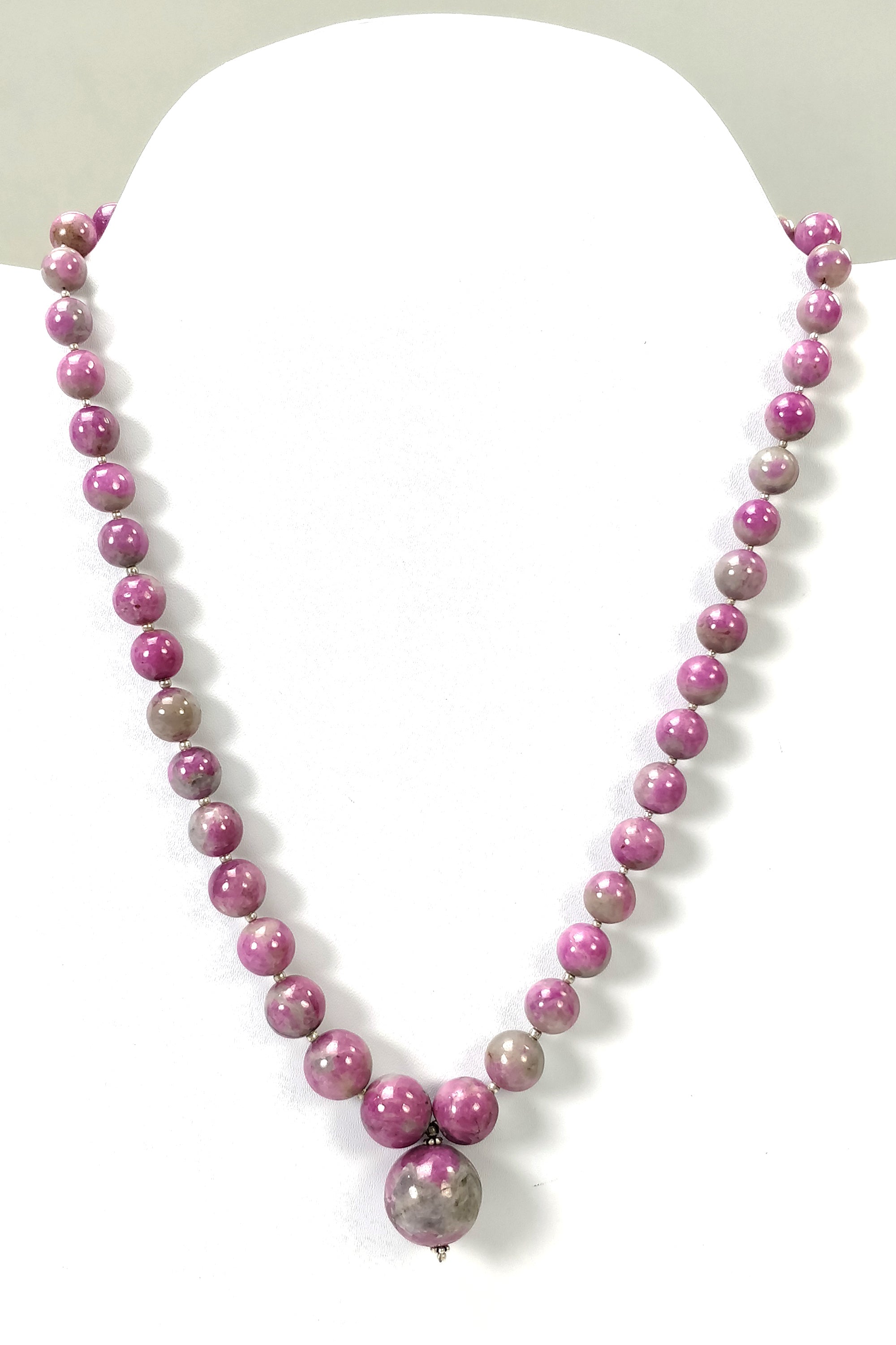 Natural Untreated Bi-Color Zoisite Ruby Gemstone Necklace - 437.35cts Genuine Ruby Balls with 925 Sterling Silver (7.5mm-21mm) | Elegant Jewelry for Women, Perfect for Weddings, Parties & Special Occasions