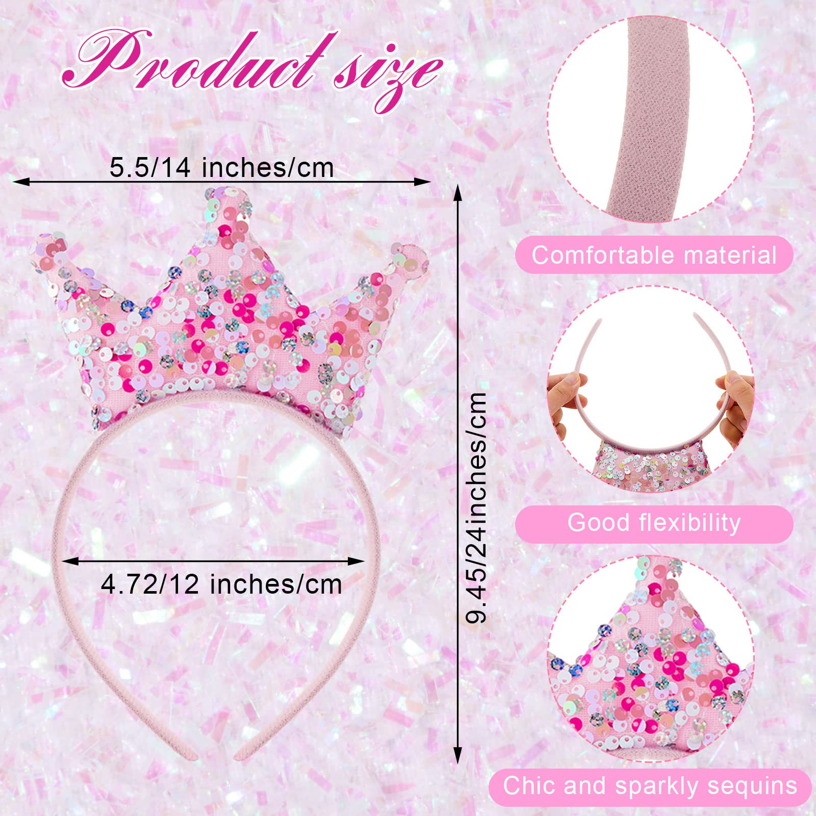 12 Pack Glitter Princess Crown Headbands for Girls - Sparkly Birthday Party Favors & Decorations - Perfect for Princess Themed Parties, Dress Up, and Photo Props