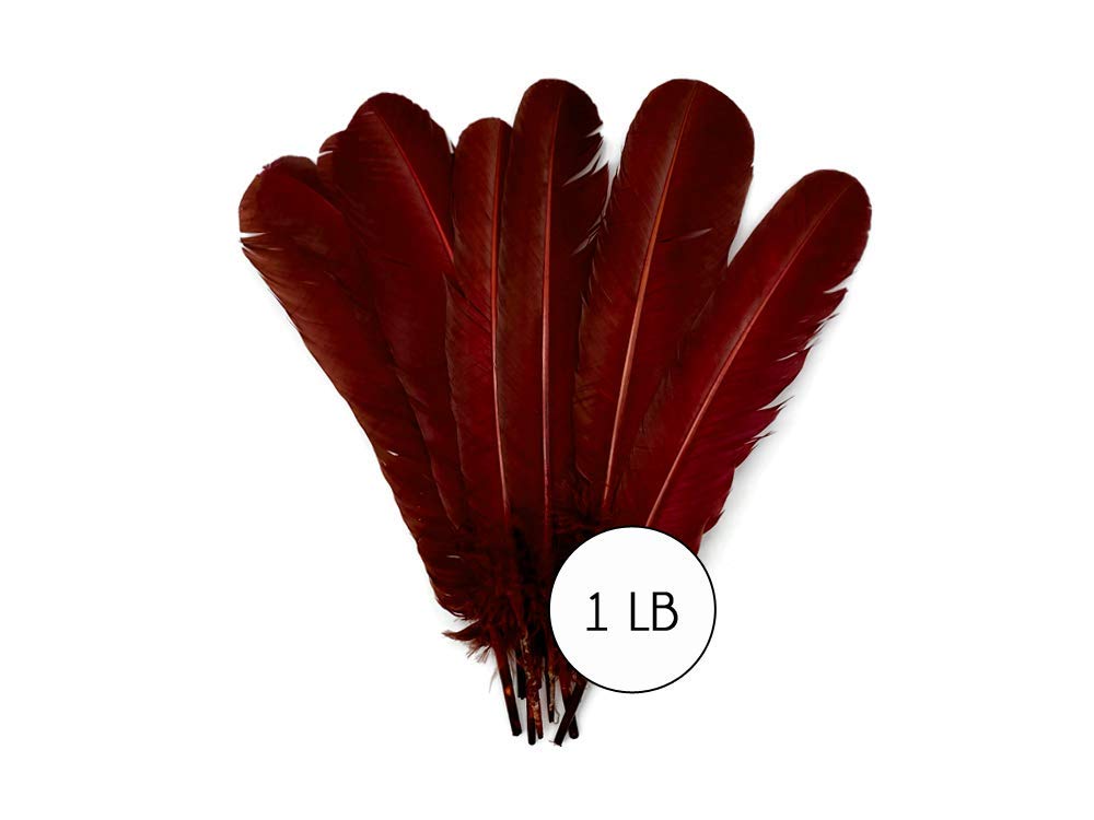 1 Lb. Wine Brown Turkey Tom Rounds Secondary Wing Quill Feathers Bulk - Halloween Craft Supplies, DIY Costume Accessories, Dreamcatcher Making | Moonlight Feather