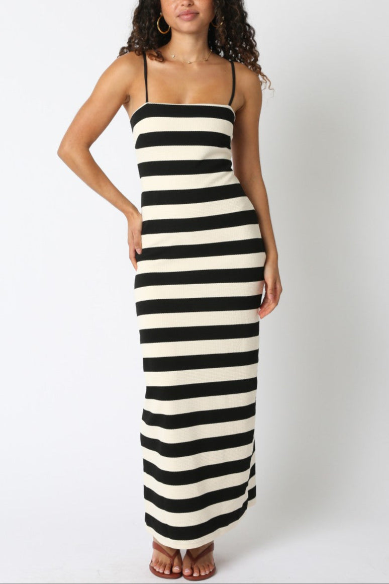 Elegant Black Stripe Midi Dress for Women - Perfect for Office, Cocktail Parties & Summer Outings