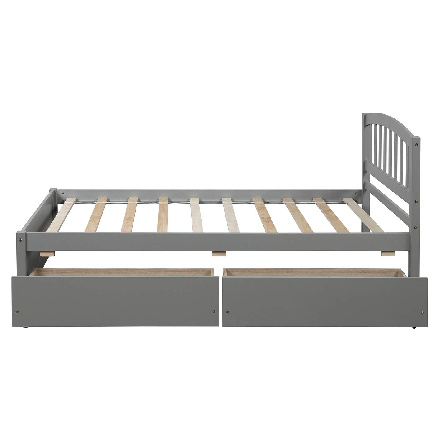 Harper & Bright Designs Twin Storage Bed Frame with 2 Drawers & Headboard - Solid Wood Platform Bed for Kids & Teens, Grey - Perfect for Small Bedrooms & Dorm Rooms