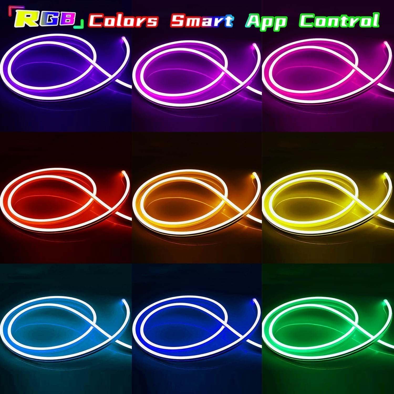 32.8ft/10m RGB Neon Strip Lights with Remote & APP Control - IP65 Waterproof Flexible LED Rope Lights, 24V Neon Lights for Bedroom, Party, Bar, Wedding, Indoor & Outdoor Decoration - Perfect for Wall Accent, Ceiling Lighting, and Holiday Decor